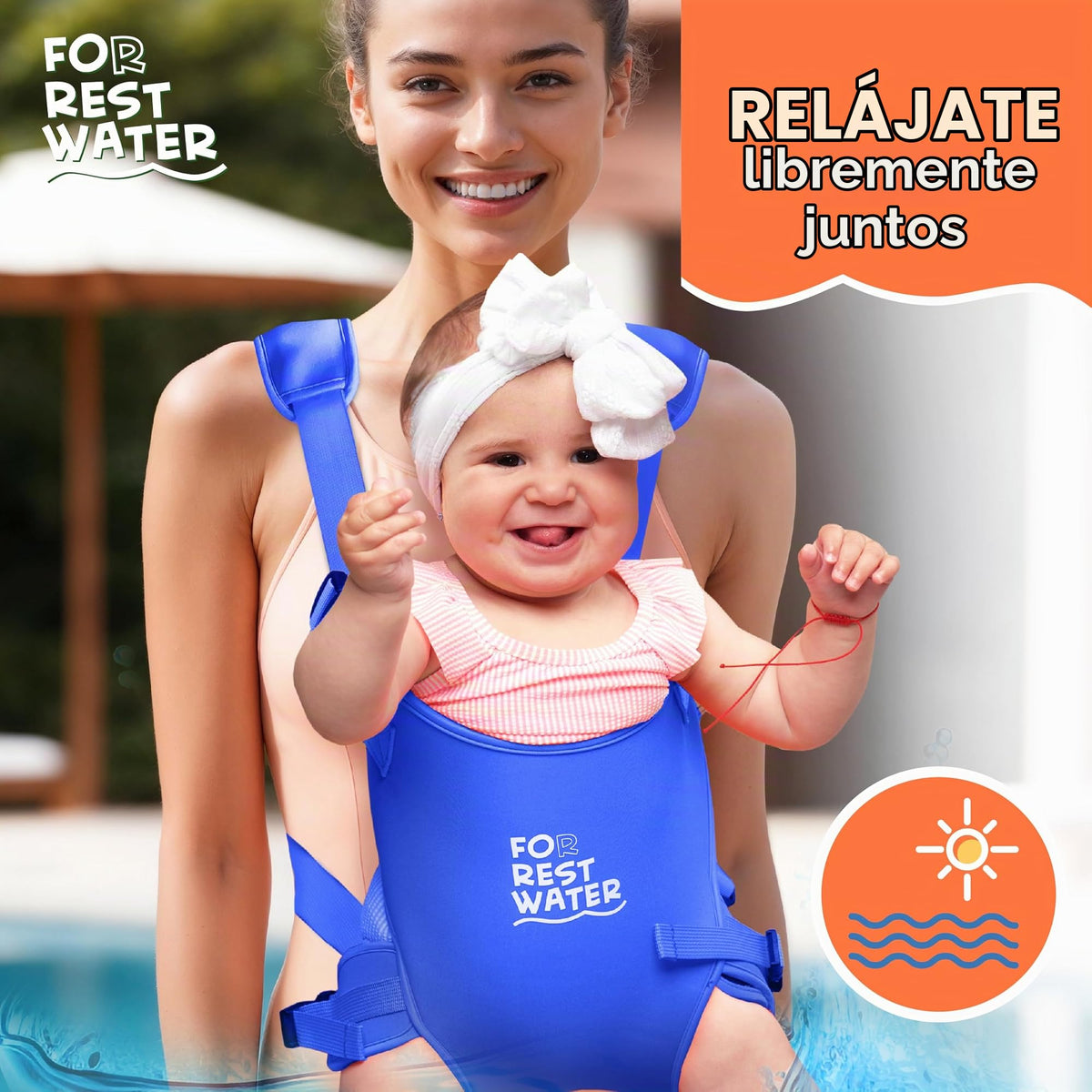 Portabebés para agua de descanso – Eslinga ergonómica de neopreno de alta calidad para diversión en agua y tierra cálida y segura (4-24 meses) – Arnés ajustable para bebés y niños pequeños (Darkblue)