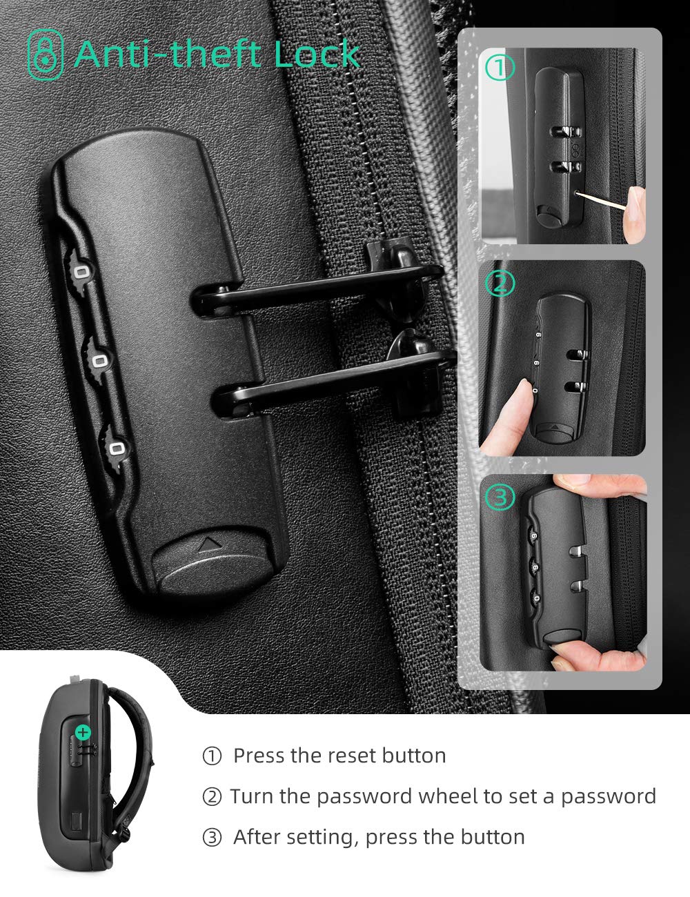 Mochila MARK RYDEN gris resistente al agua con puerto USB y bloqueo TSA para laptop de 15.6 pulgadas para hombre