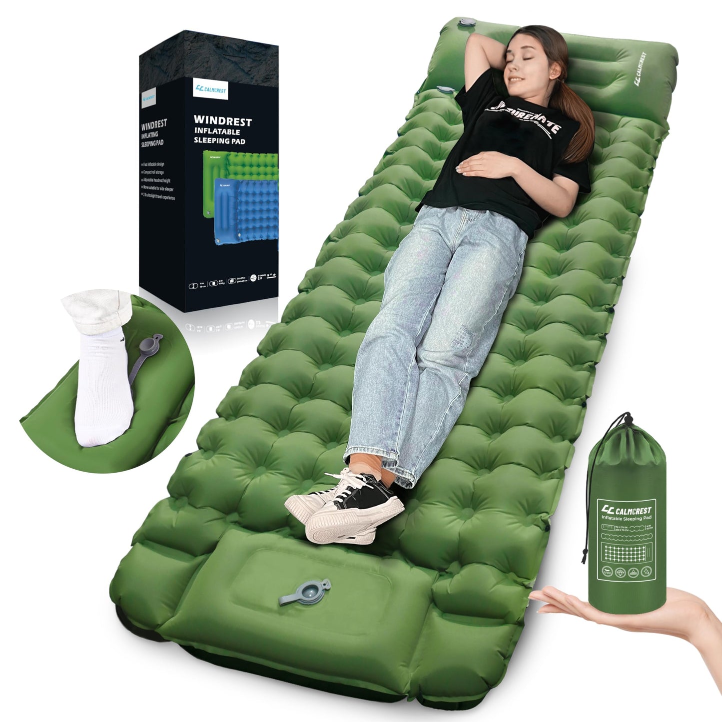 COOLERO - Cojín de dormir inflable ultraligero con bomba incorporada, almohadilla portátil para acampar, compacto, ligero, cómodo y para mochileros, senderismo