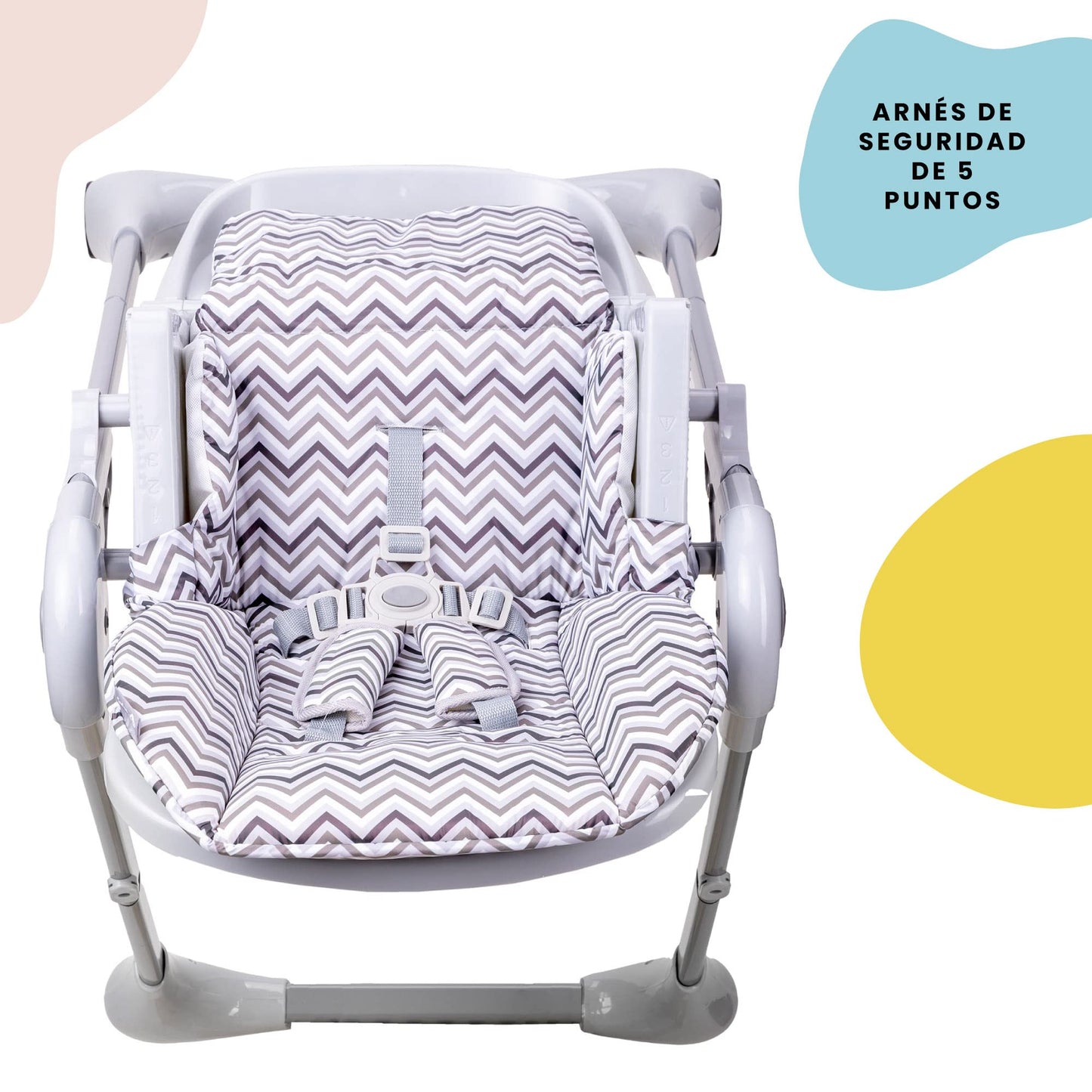Safety 1st Silla Alta Periquera Tavola, Zig Zag, 7 posiciones de altura, 3 de reclinación, reposapiés ajustable, doble charola, plegado compacto.