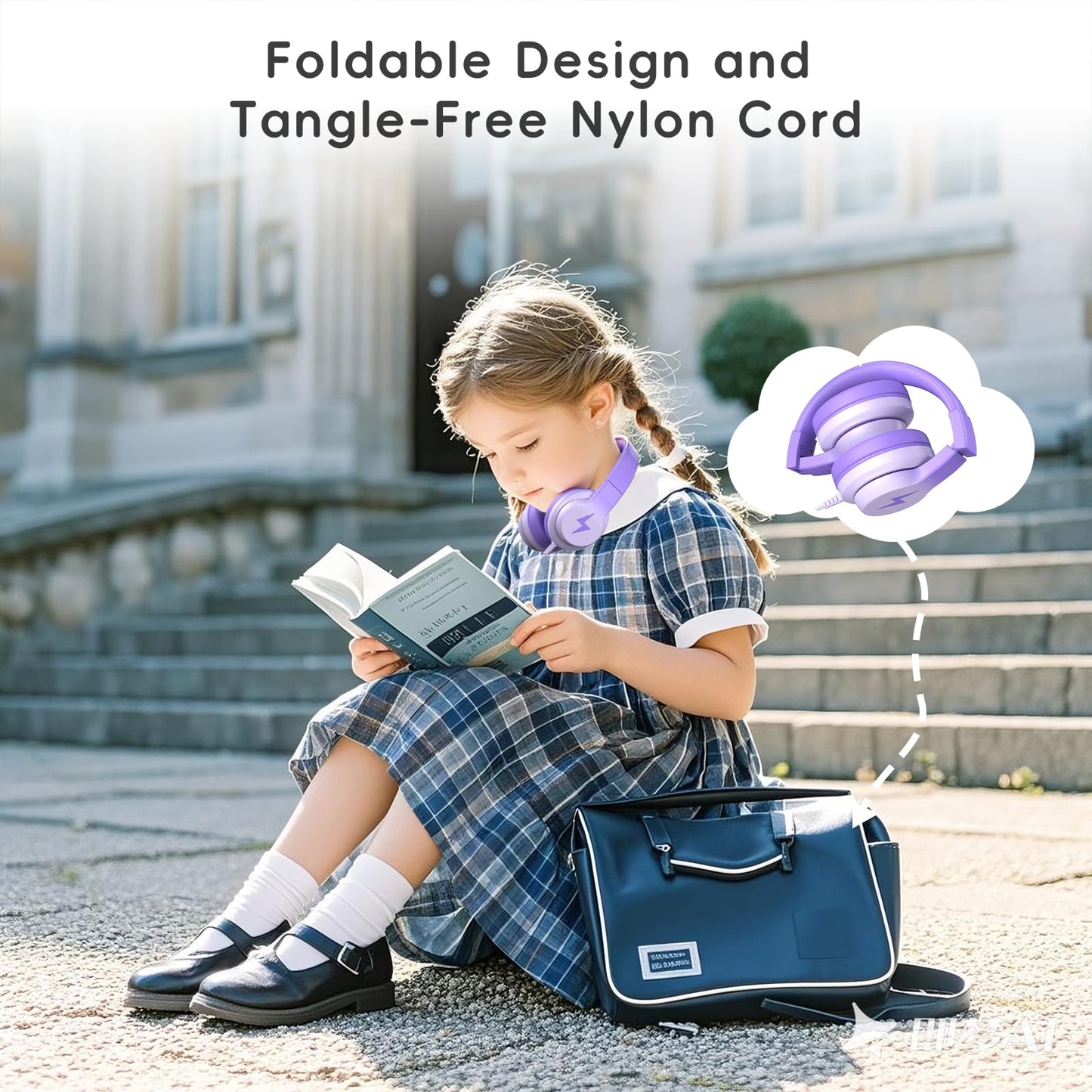 Candy Bila - Auriculares con cable para niños, con micrófono, limitador de volumen de 85/94 dB para niñas y niños, auriculares plegables para aprendizaje y entretenimiento, color morado oscuro