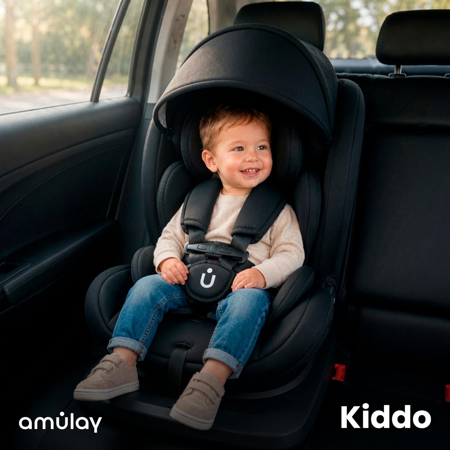 Amulay Autoasiento Kiddo ISOFIX 360°, 0 a 12 Años, Negro