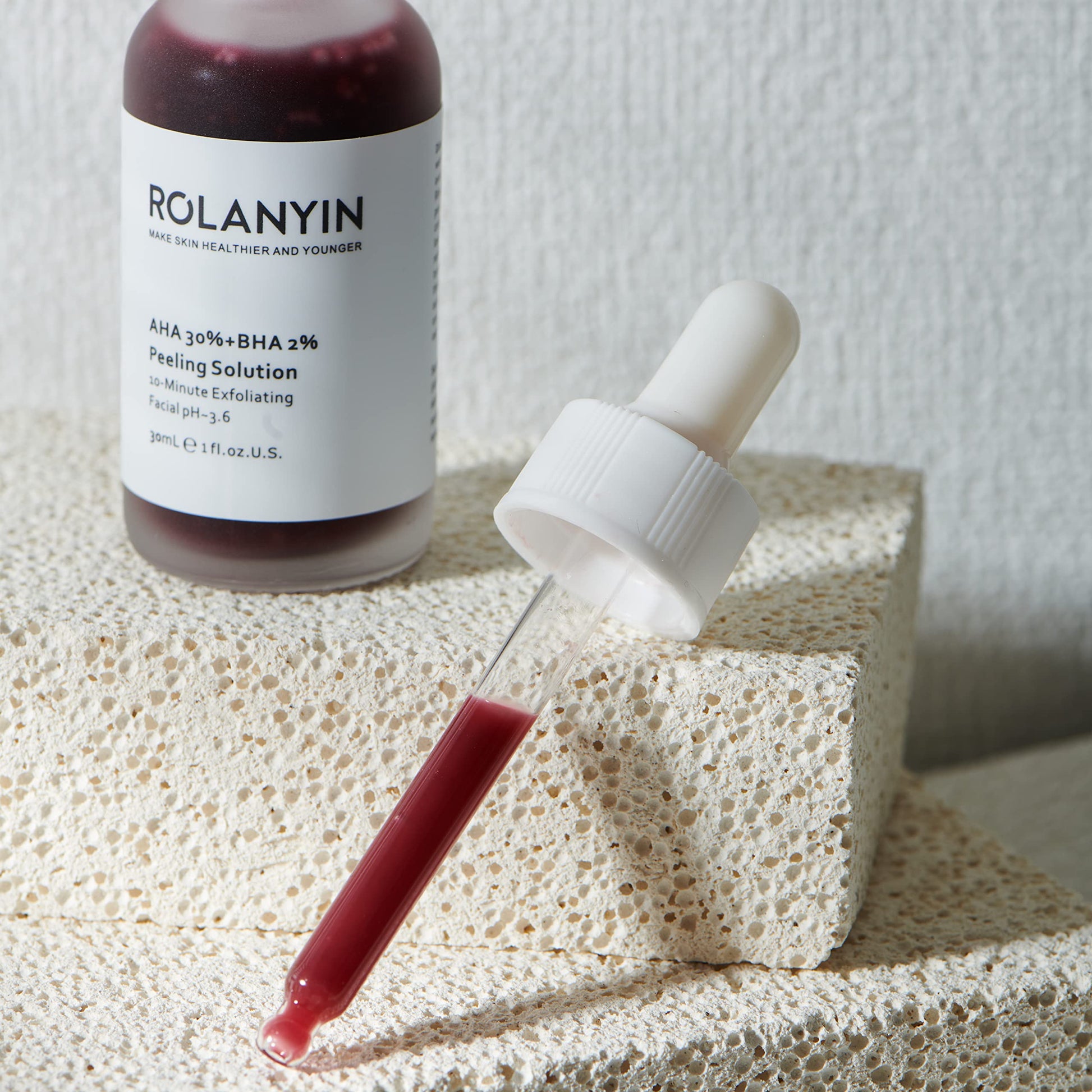 Rolanyin Peeling Solution AHA 30% + BHA 2% Sérum facial exfoliante 30 ml Combate las imperfecciones Reduce la congestión de los poros y las líneas finas