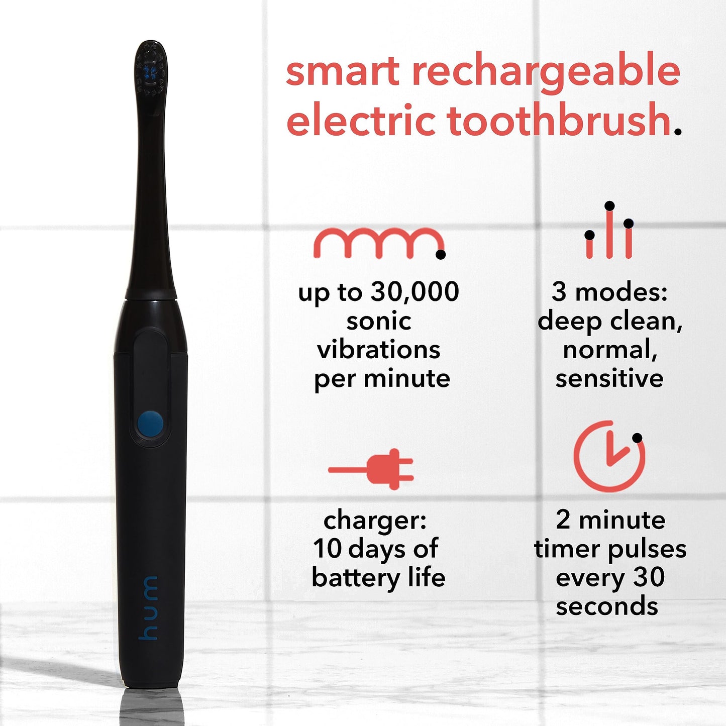 hum by Colgate Smart - Kit de cepillo para polvo de dientes eléctrico recargable, negro, unisex, para adultos