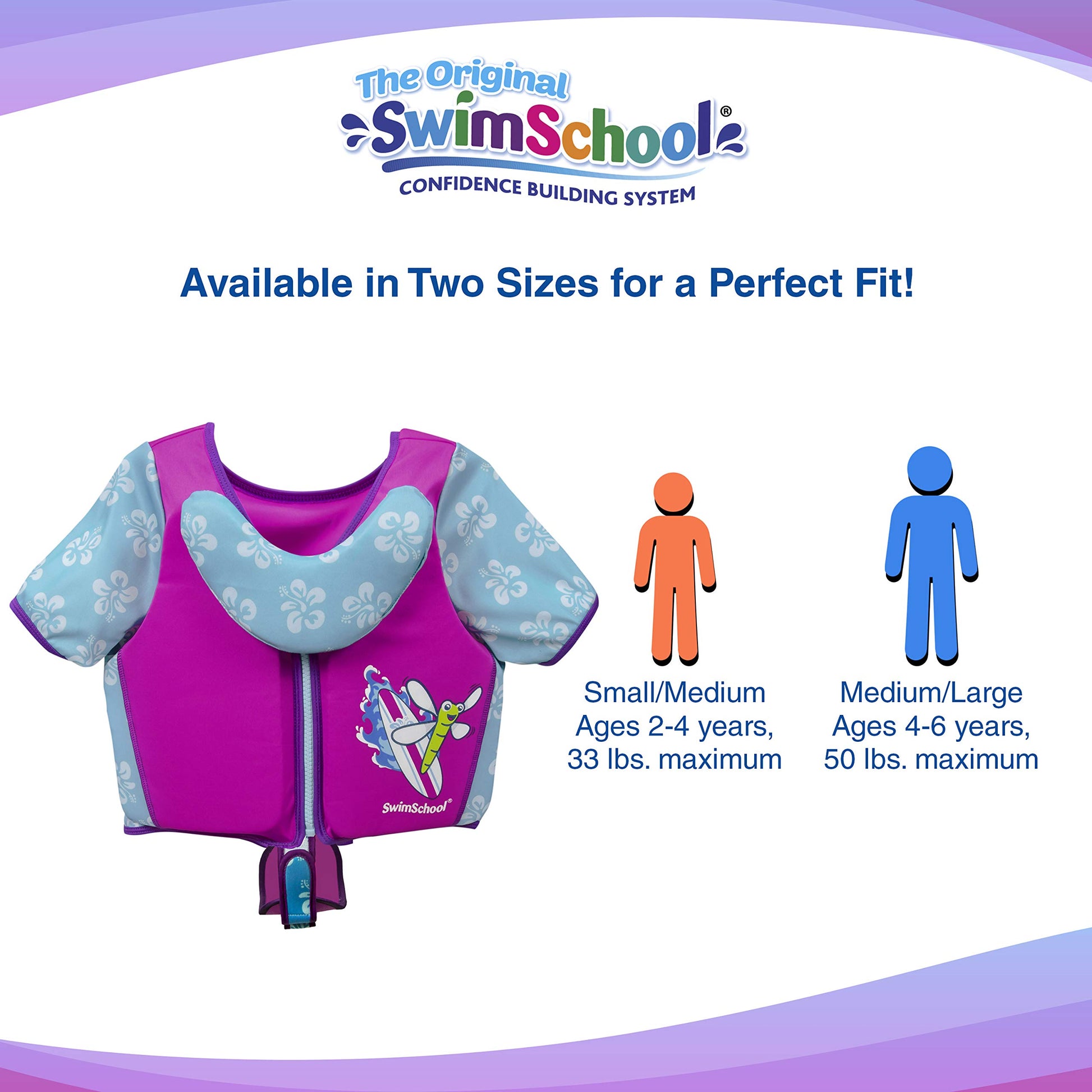 Chaleco de Natación Swimschool Rosa y Aguamarina con Mangas y Correa Ajustable