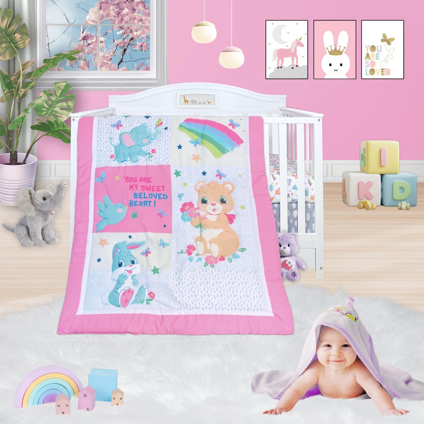 TrenD'Lay - Juego de ropa de cama para cuna de bebé y niña, juego de edredón de cuna para niñas, juego de cama de bebé, juego de cama de cuna para niña.