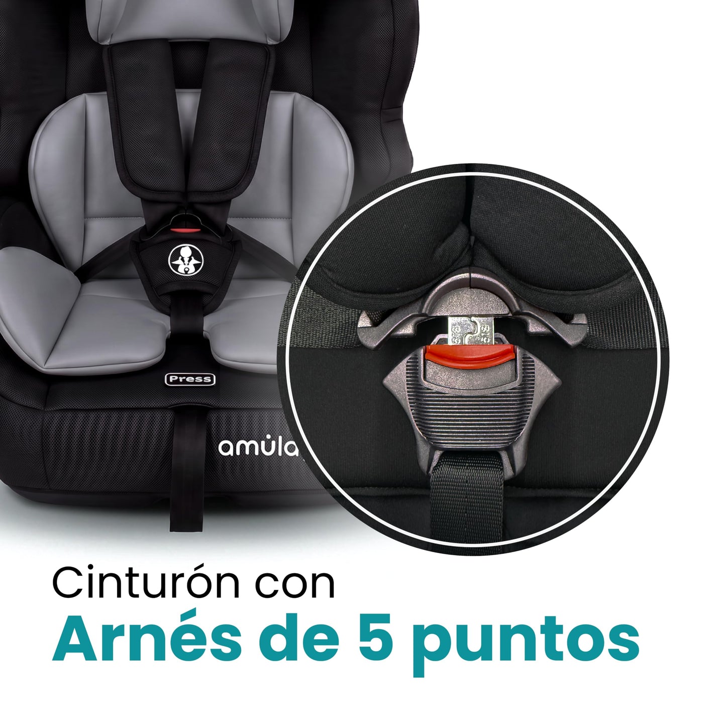 Amulay Autoasiento Booster ISOFIX Grupo 1-2-3, Convertible, Gris