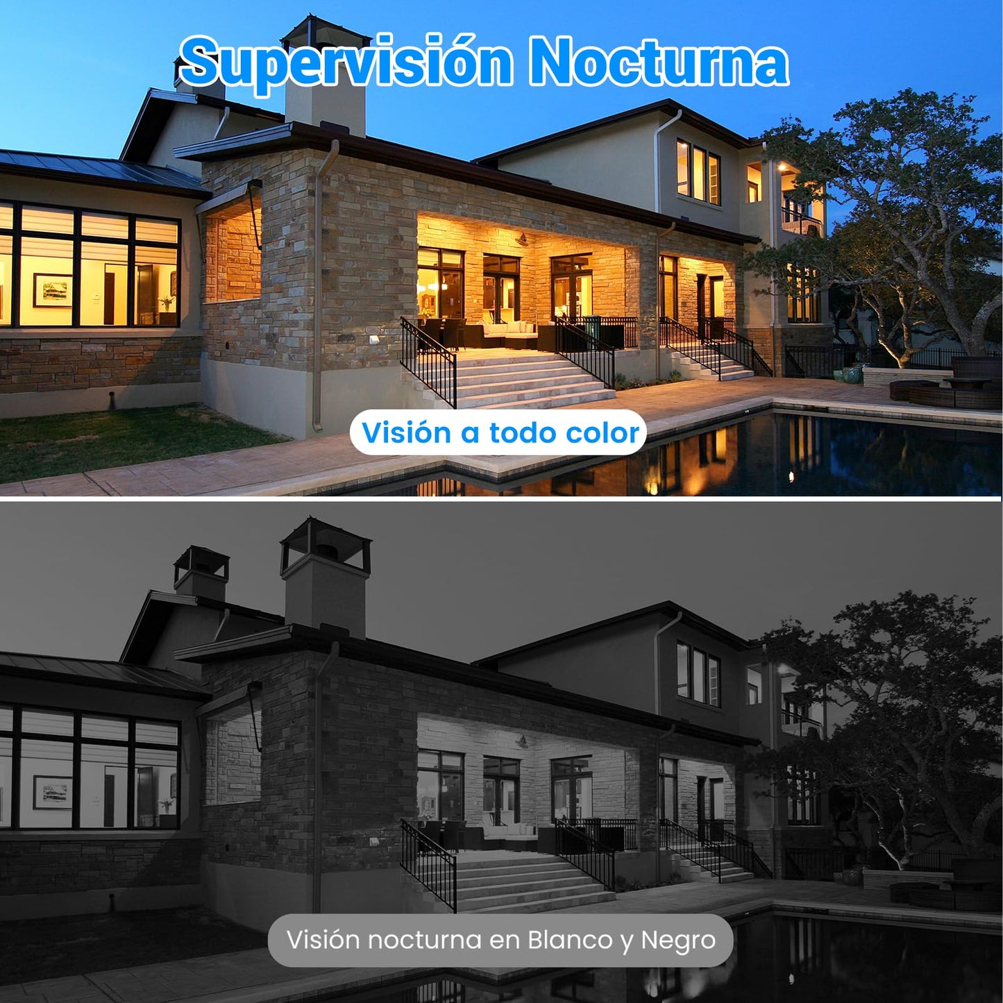 Cámara de Seguridad Exterior EASYTAO 3MP 2K WiFi 5Ghz en Blanco con Panorama 360 Grados Compatible con Alexa