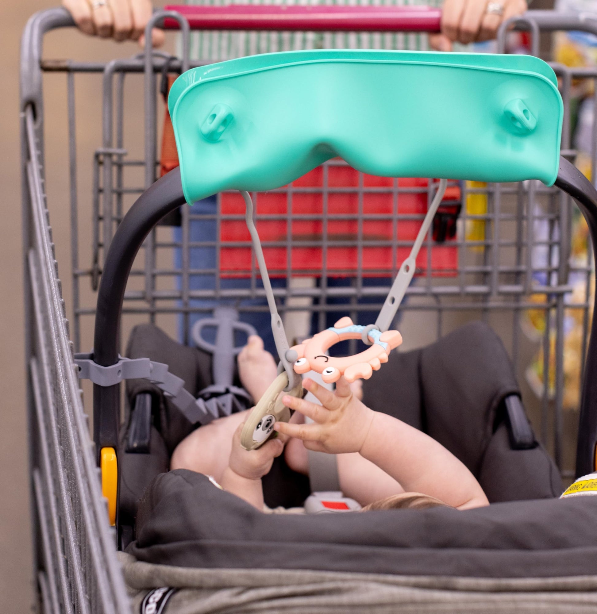 Busy Baby Toy Bungee for Baby Toys - Dishwasher Safe Toy Straps for Baby - Made with 100% Food-Grade Silicone - Pewter