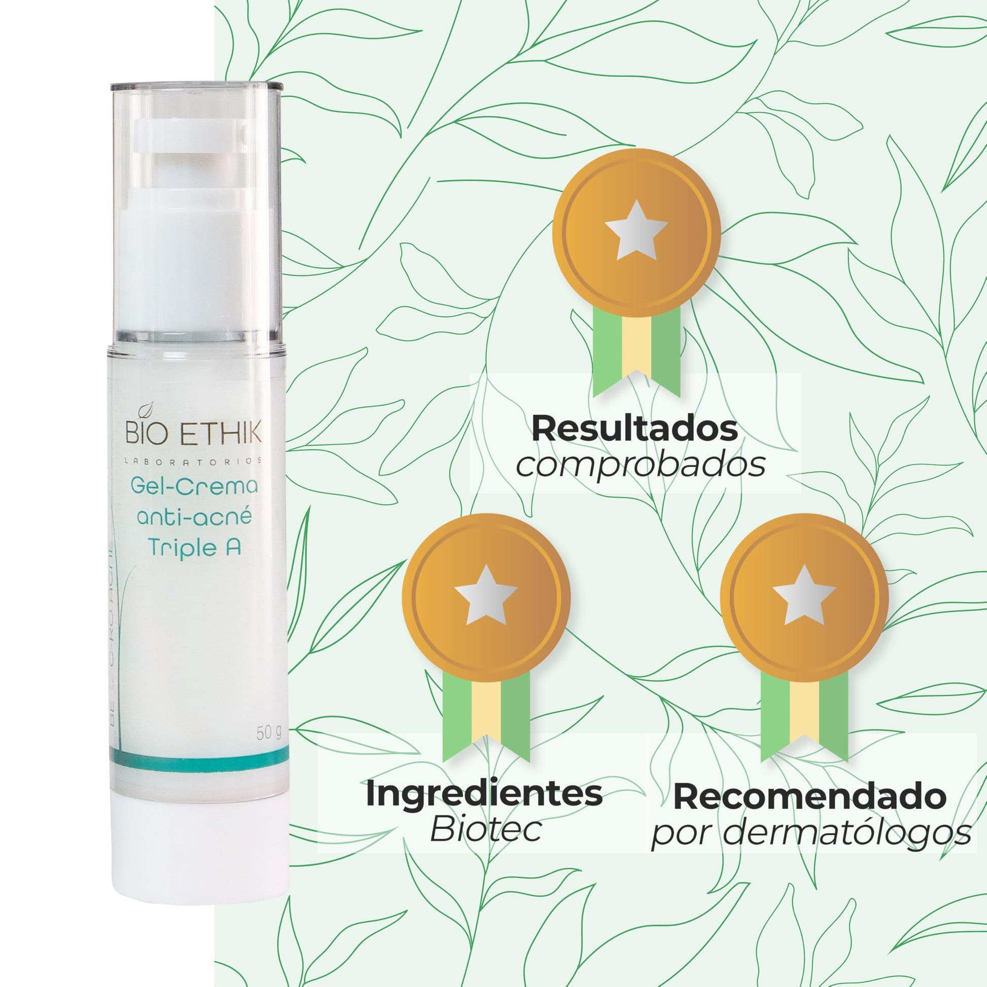 Bio Ethik Gel Crema Anti Acne Triple A para Pieles Sensible 50gr| Controla y Desinflama Granos y Puntos Negros