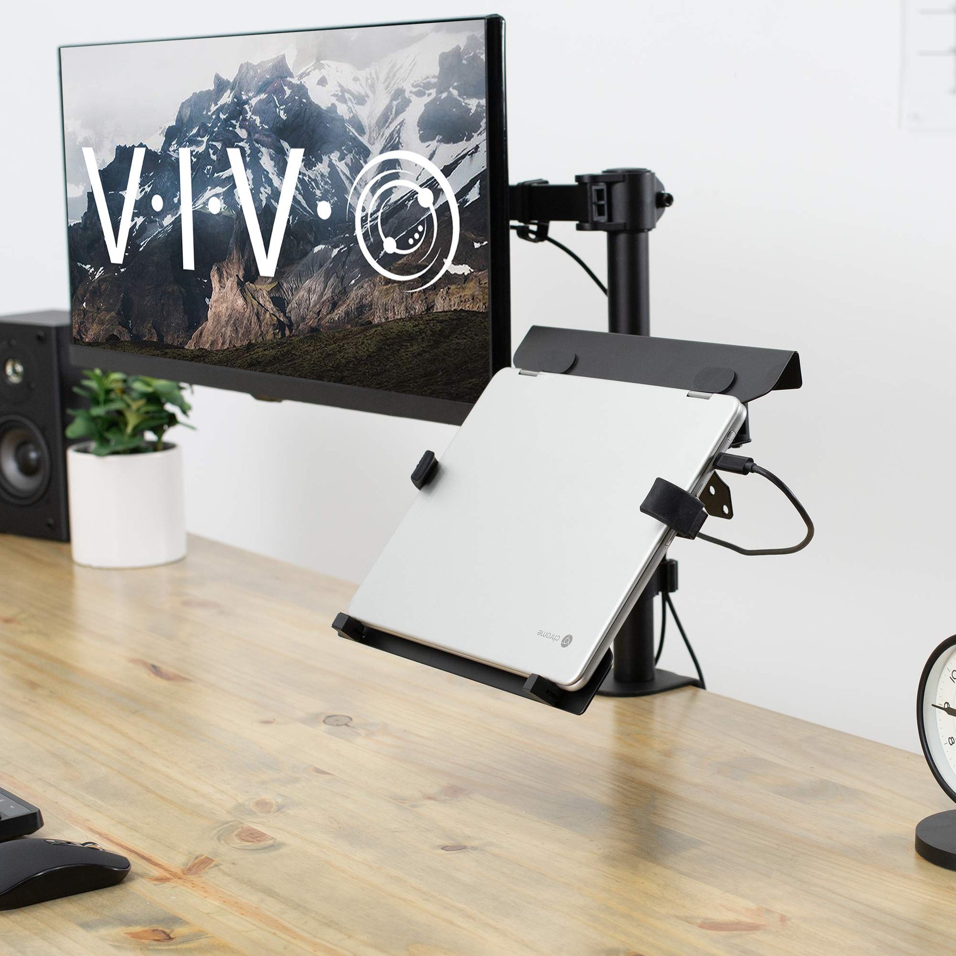 Brazo Universal de Acero VIVO Negro con Placa VESA Extraíble para Portátiles de 10 a 40 cm