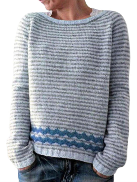 QJK Jersey Fair Isle estilo retro nórdico con cuello redondo y trenzas (azul empolvado, talla 3X-Large)