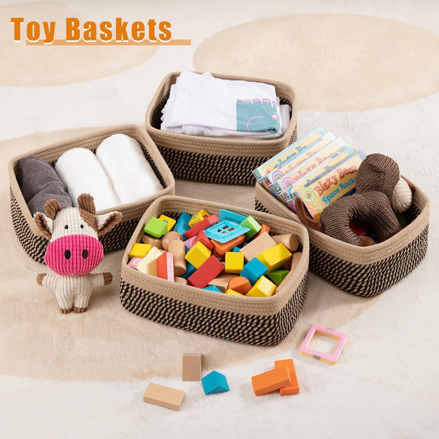 OIAHOMY - Paquete de 4 cestas de almacenamiento para organizar, cubos pequeños para estantes, lindos cubos de almacenamiento decorativos, cestas organizadoras para regalos vacíos, 11.8 pulgadas de