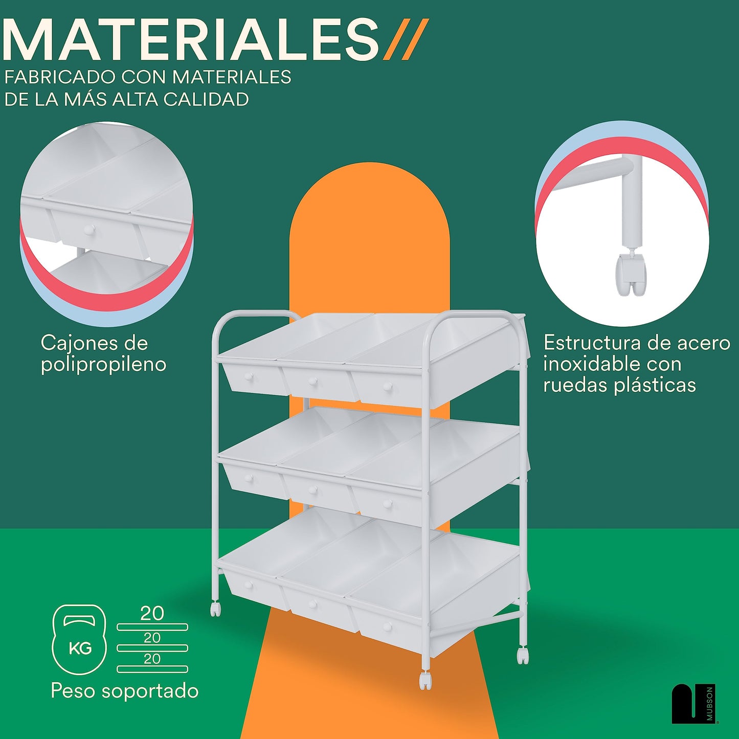 MUBSON Juguetero Organizador Infantil con 9 cajones y Ruedas de Desplazamiento. Organizador Infantil Nove. Baul para Juguetes para el Cuarto de niños. Toy Storage (Blanco)