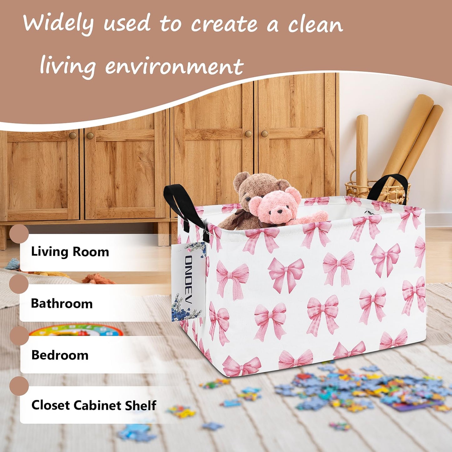 ONOEV - Cesta rectangular de lavandería para niños, cestas de almacenamiento impermeables para niñas, cesta de regalo rosa, adecuada para decoración del hogar, oficina y almacenamiento de juguetes