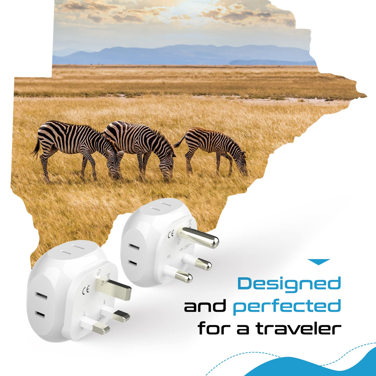 Juego de Adaptadores de Viaje Ceptics Ultra Compacto Tipo M y G para Sudáfrica y Países Tipo M