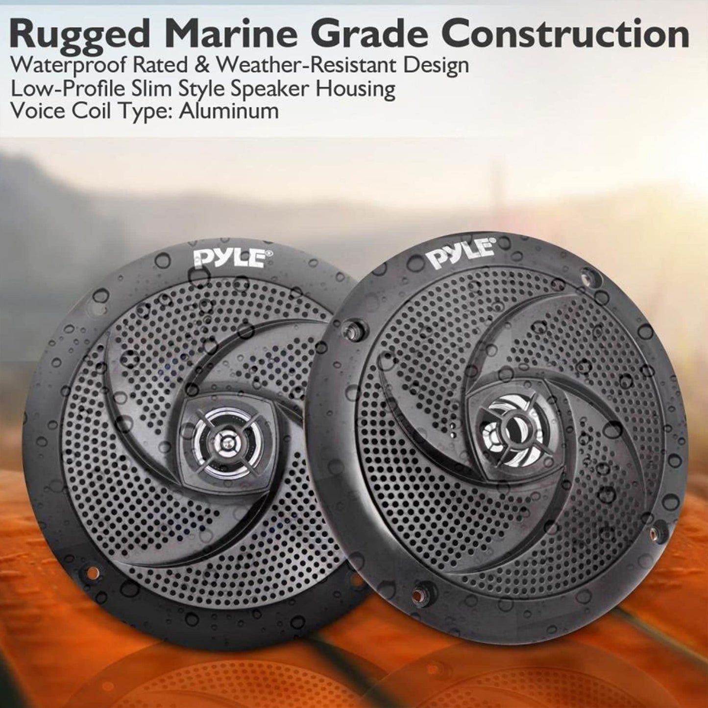Bocinas Marinas Pyle Negras Resistente al Agua con Luz LED 100 Watts para Exteriores