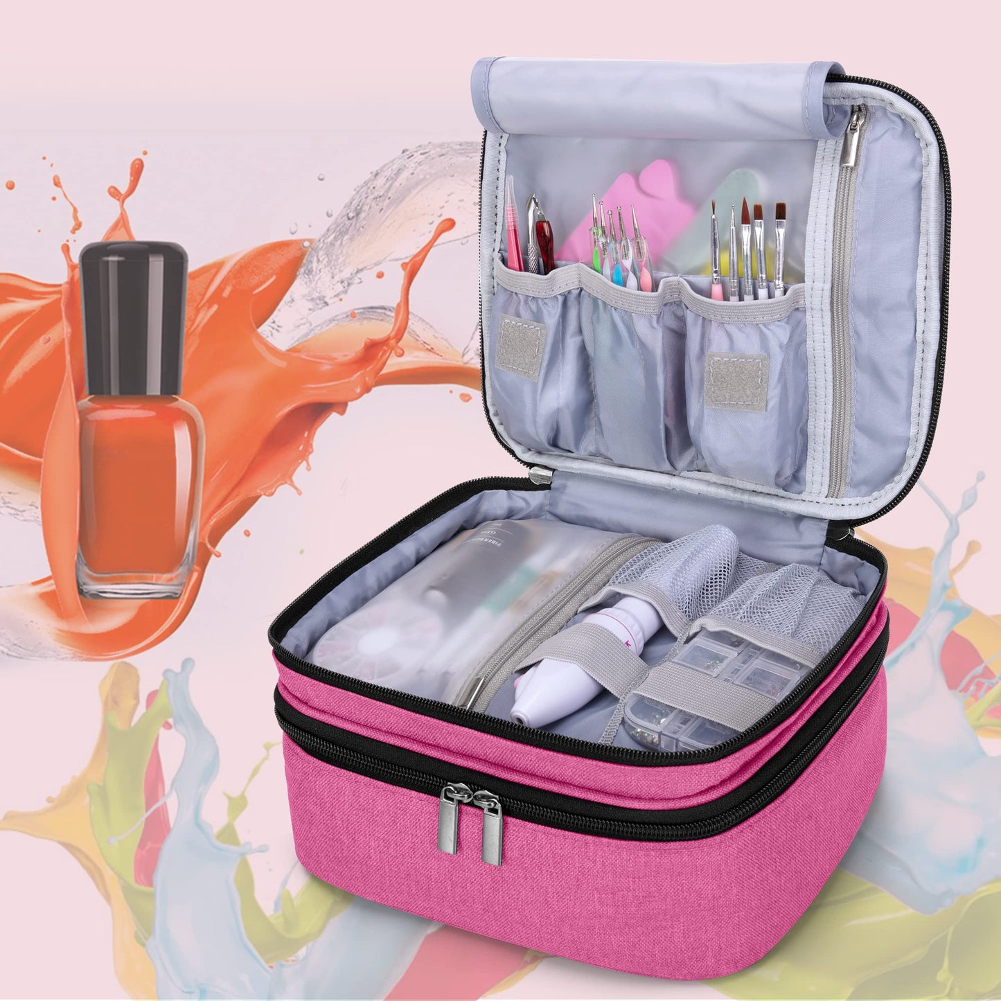 (Version 2: Hold 30 Bottles(15ml), Pink) - Luxja Nail Polish Carrying Case - Holds 30 Bottles (15ml - 0.5 fl.oz), Double-layer Organiser for Nail Polish and Manicure Set, Pink