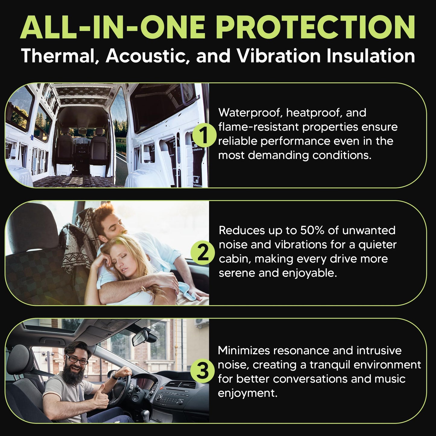 Material de Amortiguación de Sonido Soundskins Negro Triple Capa para Coche