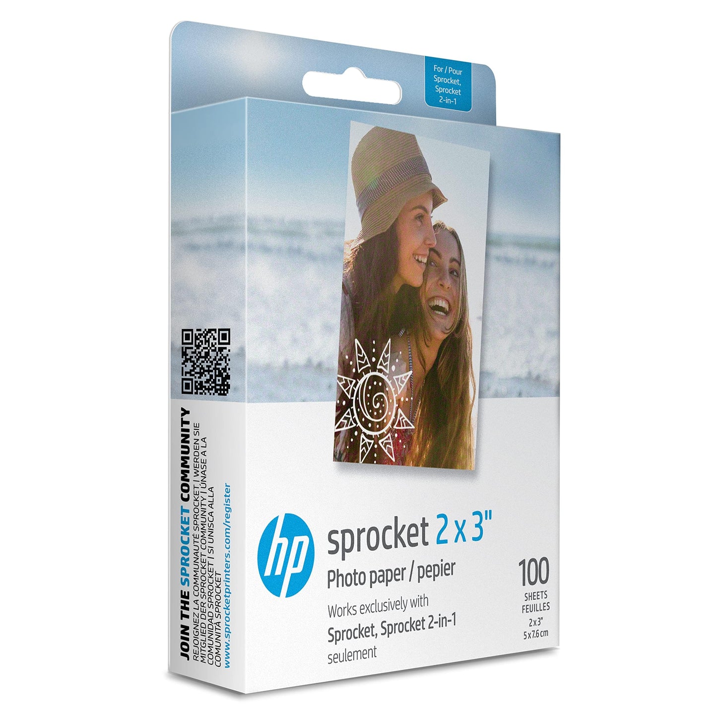HP Sprocket 2x3 inches Premium Zink Sticky Back Photo Paper (100 Sheets) Compatible with HP Sprocket Photo Printers, Original Version.