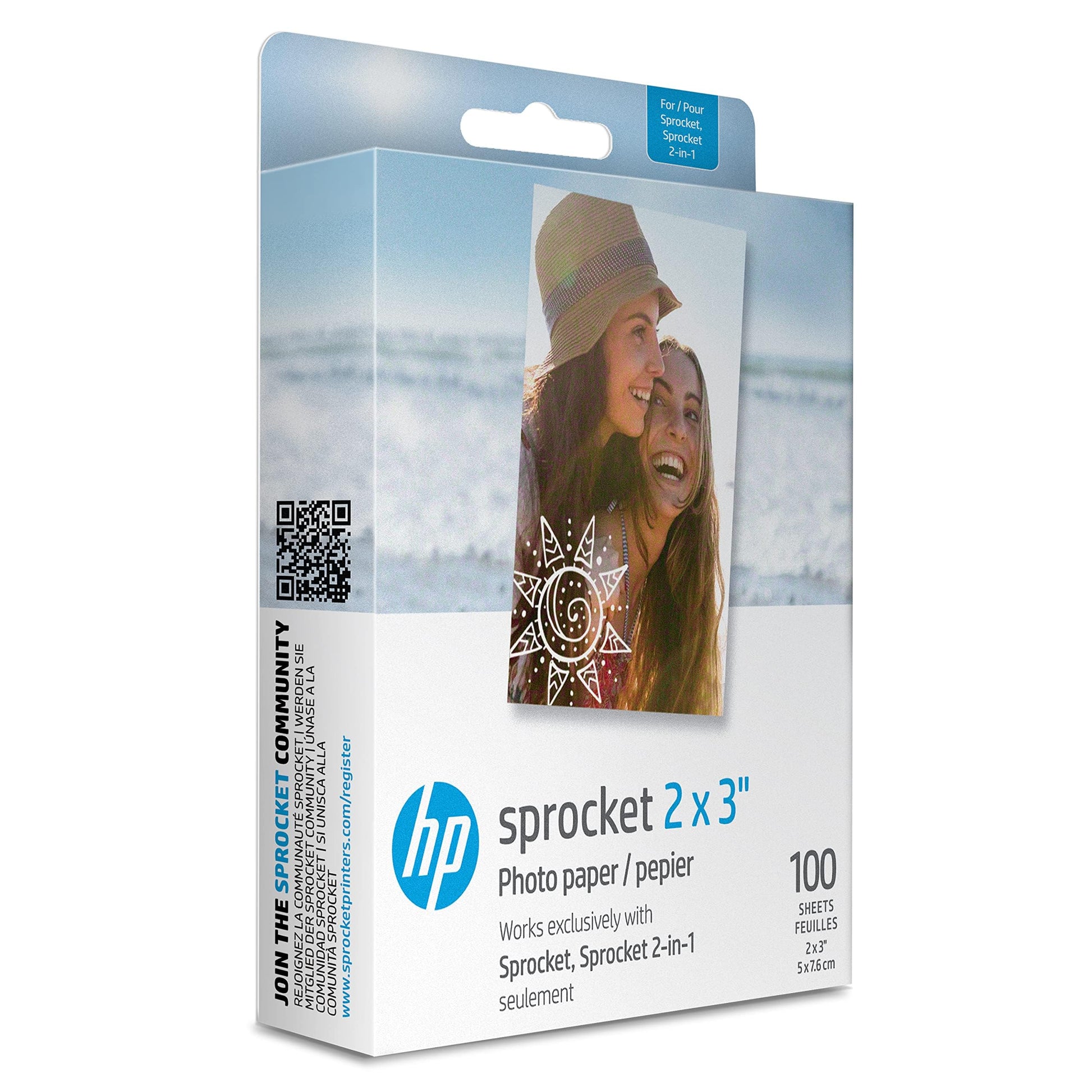 HP Sprocket 2x3 inches Premium Zink Sticky Back Photo Paper (100 Sheets) Compatible with HP Sprocket Photo Printers, Original Version.