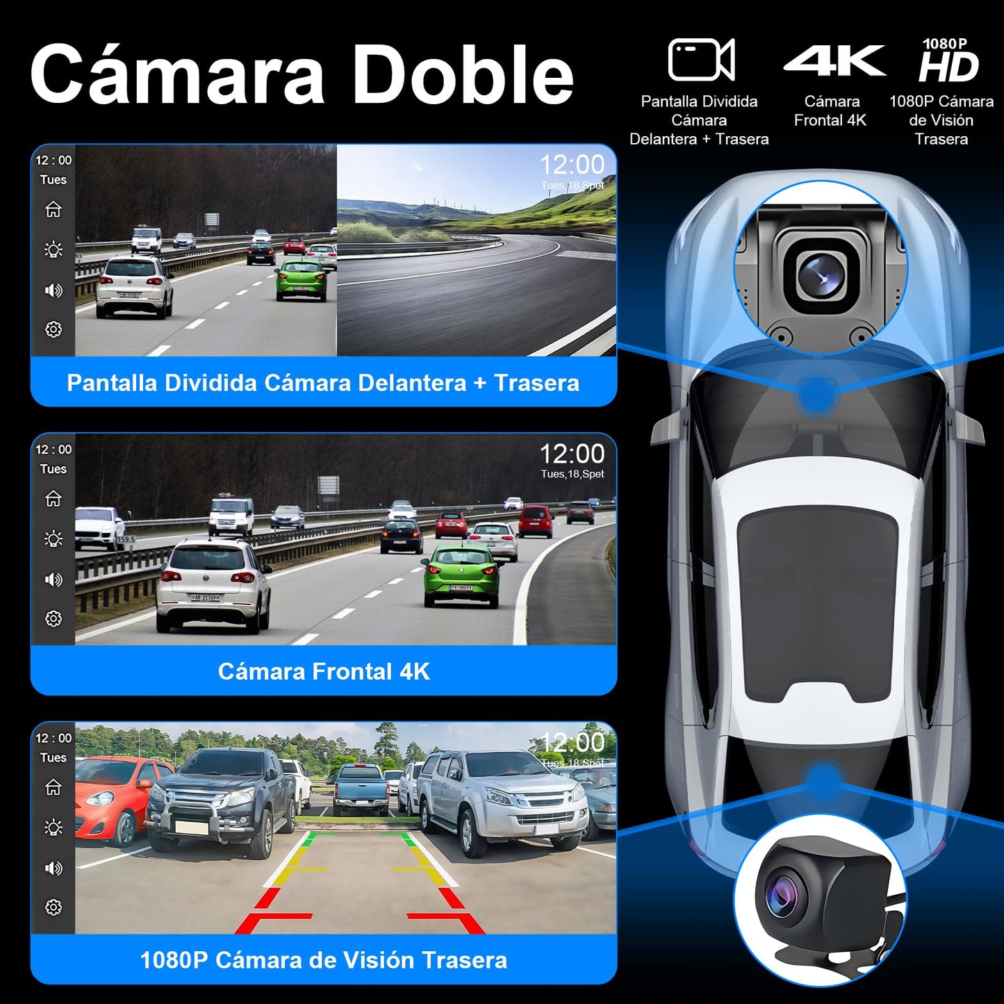 Estéreo para Automóvil de 10.3 '', Incluye Cámara Frontal 4K y Trasera