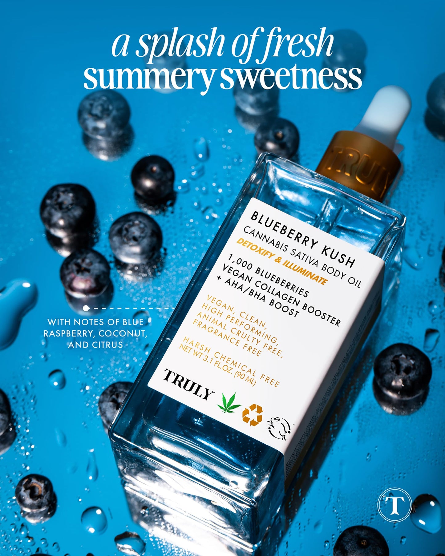Truly- Aceite corporal Beauty Blueberry Kush con hidroxiácidos Aceite hidratante para después del baño Aceite corporal antienvejecimiento M