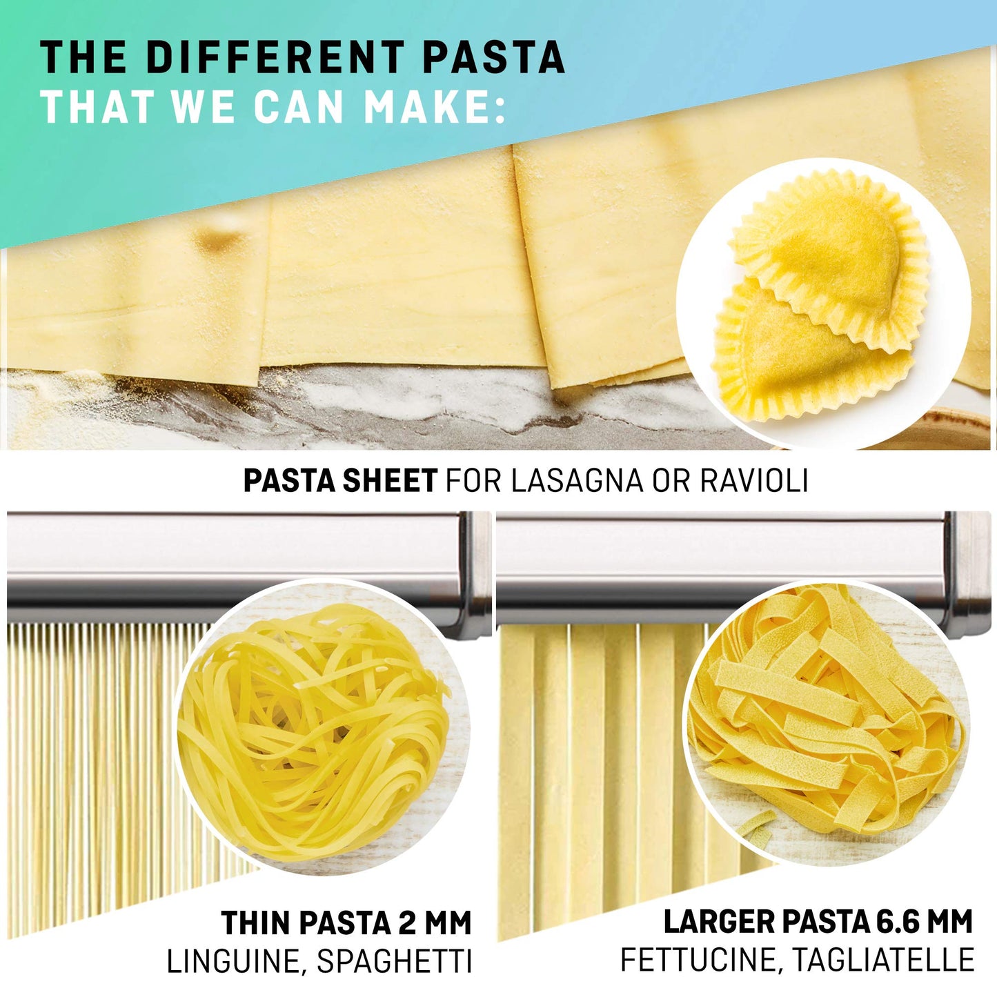 Máquina de Pasta Plana VeoHome Acero Inoxidable Ajustable con Cortador para Fideos Caseros Frescos