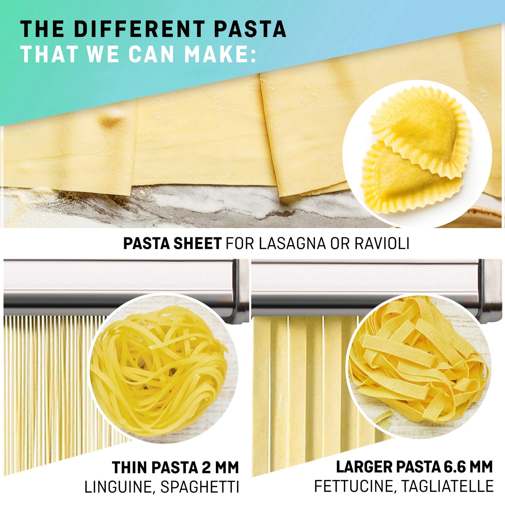 Máquina de Pasta Plana VeoHome Acero Inoxidable Ajustable con Cortador para Fideos Caseros Frescos