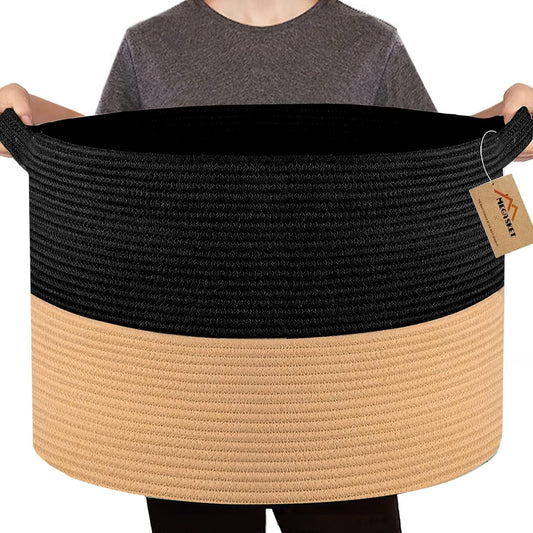 MEGASKET Cesta de Almacenamiento Extra Grande, 55.9 cm X 35.6 cm Cesta de Almacenamiento para Mantas para Sala de Estar, Caja de Juguete Decorativa para Niños y Perros, Grandes Cestas Tejidas de
