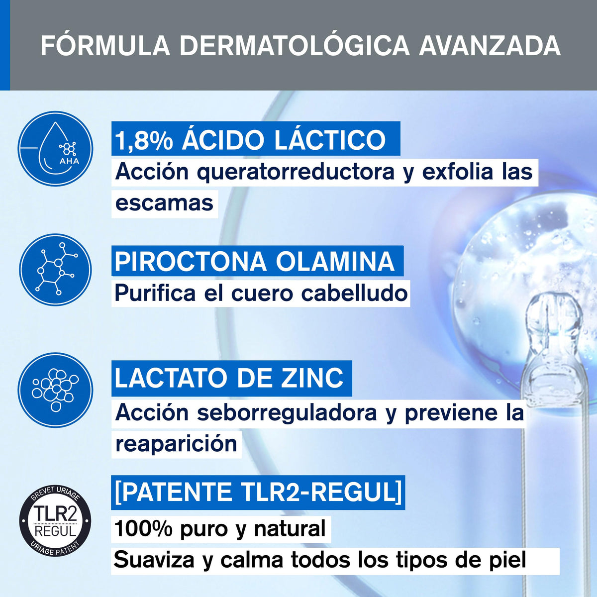 Uriage DS Hair Shampoo para la Caspa Severa con Ácido Láctico al 1.8% 150ml - Elimina las escamas, purifica, calma el picor y protege el cuero cabelludo. Deja el cabello brillante y de aspecto saludable - Espuma calmante, aroma fresco y floral - Sin jabón