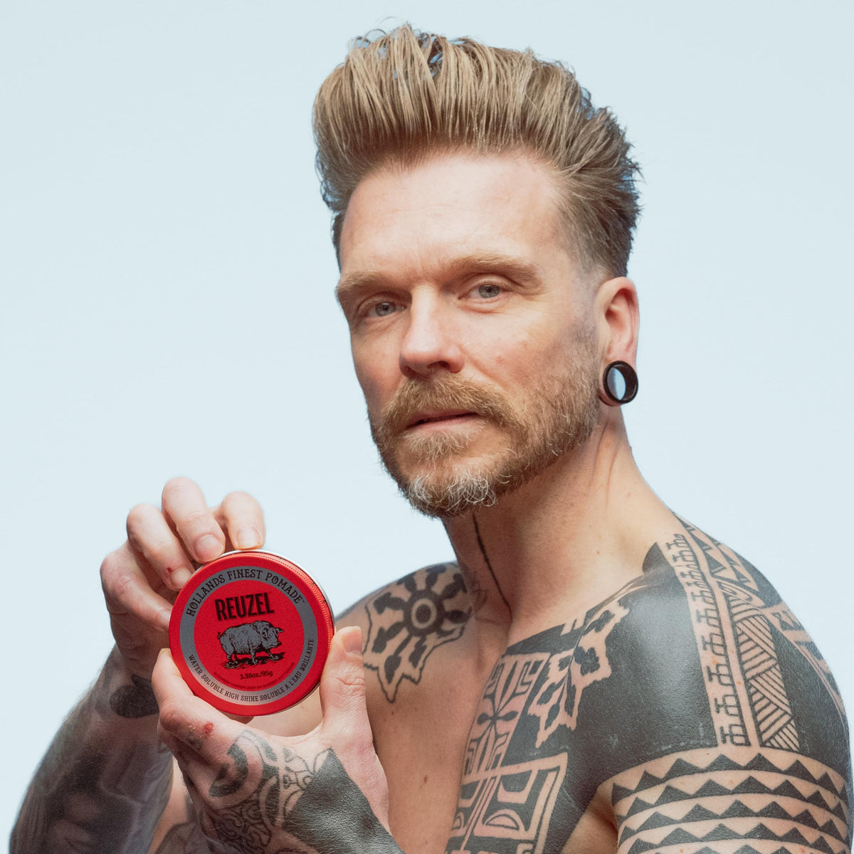 Reuzel Pomada roja de fijación media y brillo intenso para hombres, pomada soluble en agua para un aspecto flexible y brillante, 3,38 oz/95 g