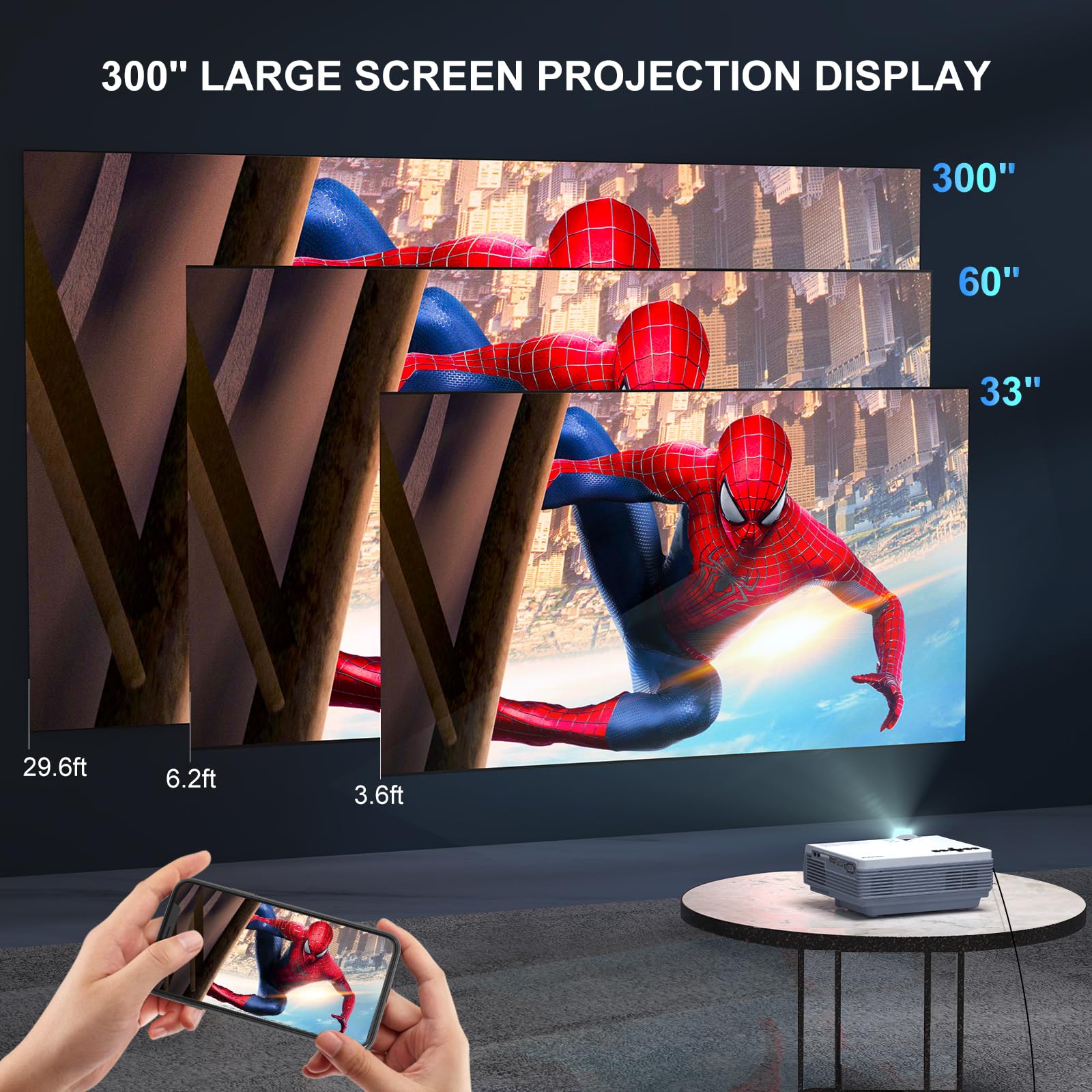 FUDONI Proyector 5G WiFi Bluetooth, Mini Proyector Nativo 1080P Full HD, Proyector Portátil con Pantalla, Proyector de Cine en casa Soporta 4K, HDMI, USB, VGA, PC, TV Box, iOS y Android Phone