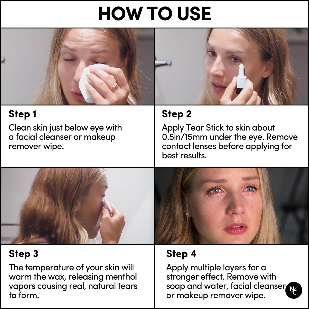 Narrative Cosmetics Lápiz lágrima, cera con infusión de mentol para lágrimas naturales en el taco, maquillaje profesional SFX para cine, teatro, TV, actuación