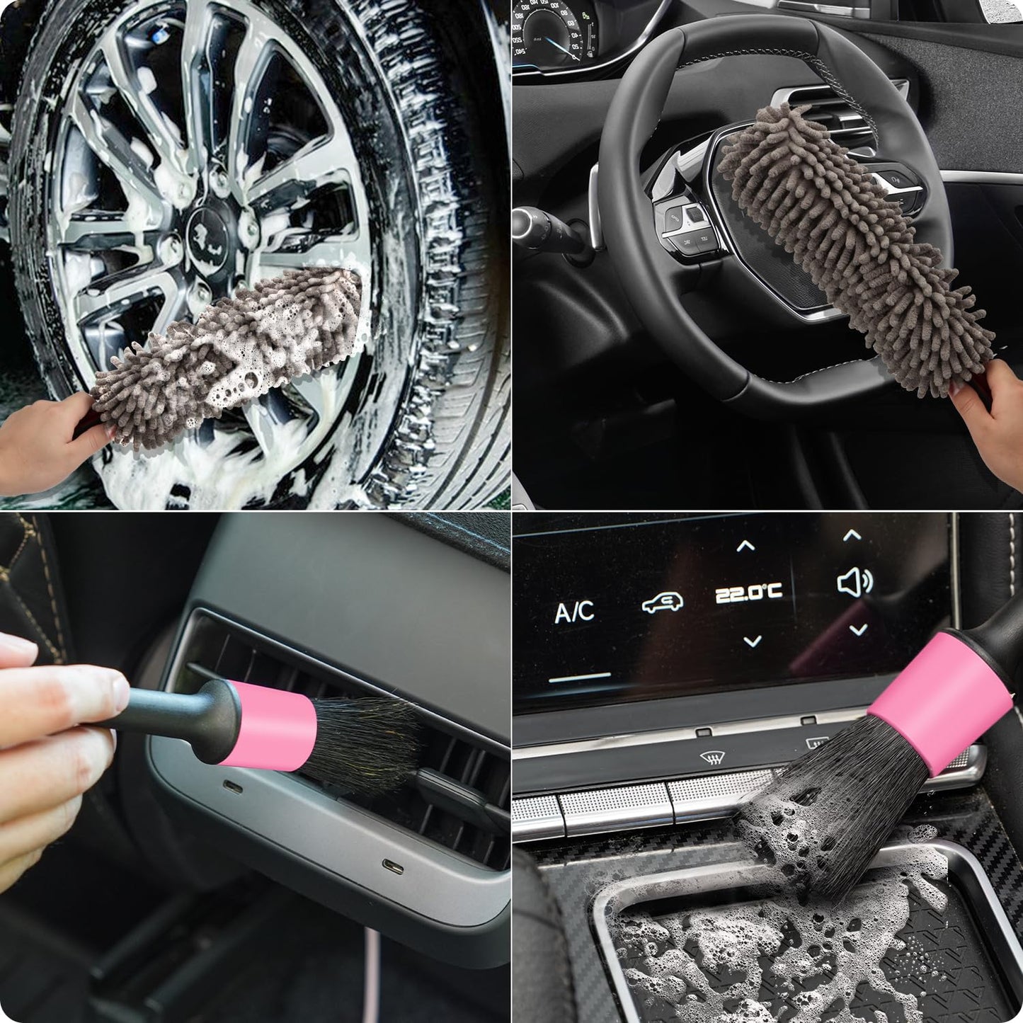 Kit de Limpieza de Coche Vioview Rosa 4 en 1 con Aspirador de 8000 Pa y Cepillo para Detallar para Limpieza Profunda