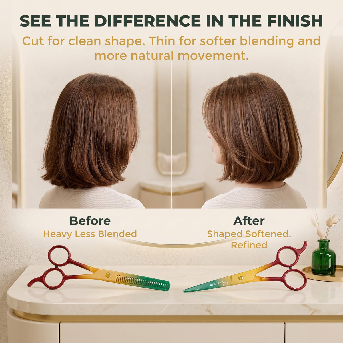 Suvorna Juego de tijeras de corte de pelo de 6,5 pulgadas con tijeras de adelgazamiento para peluquero y uso doméstico – Juego de tijeras de pelo para adelgazar y cortar (rojo, amarillo y verde)