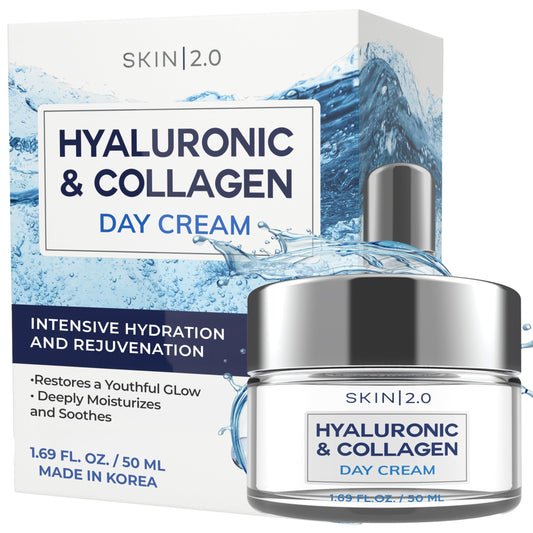 Skin 2.0-Hidratante facial con ácido hialurónico y colágeno: probado por dermatólogos, antienvejecimiento, restaura la elasticidad, hidratante, belleza limpia, sin crueldad animal.