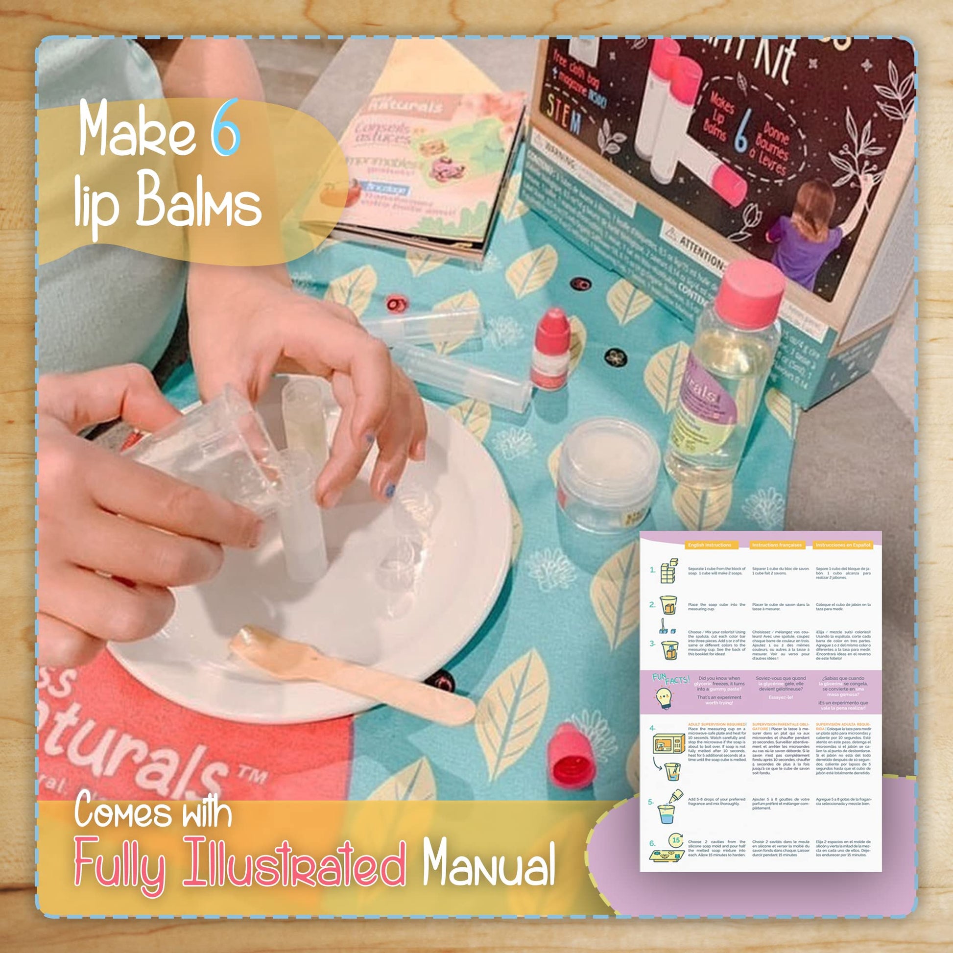 Kit de bálsamo labial Kiss Naturals - Kit orgánico para hacer bálsamo labial para niños - Kit creativo 100% seguro y orgánico para niñas y niños...