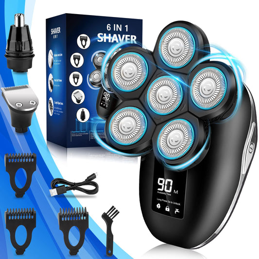 Afeitadora Eléctrica IPX7 Wet Dry Waterproof Cabeza Rotatoria Plata 6 en 1 para Hombre