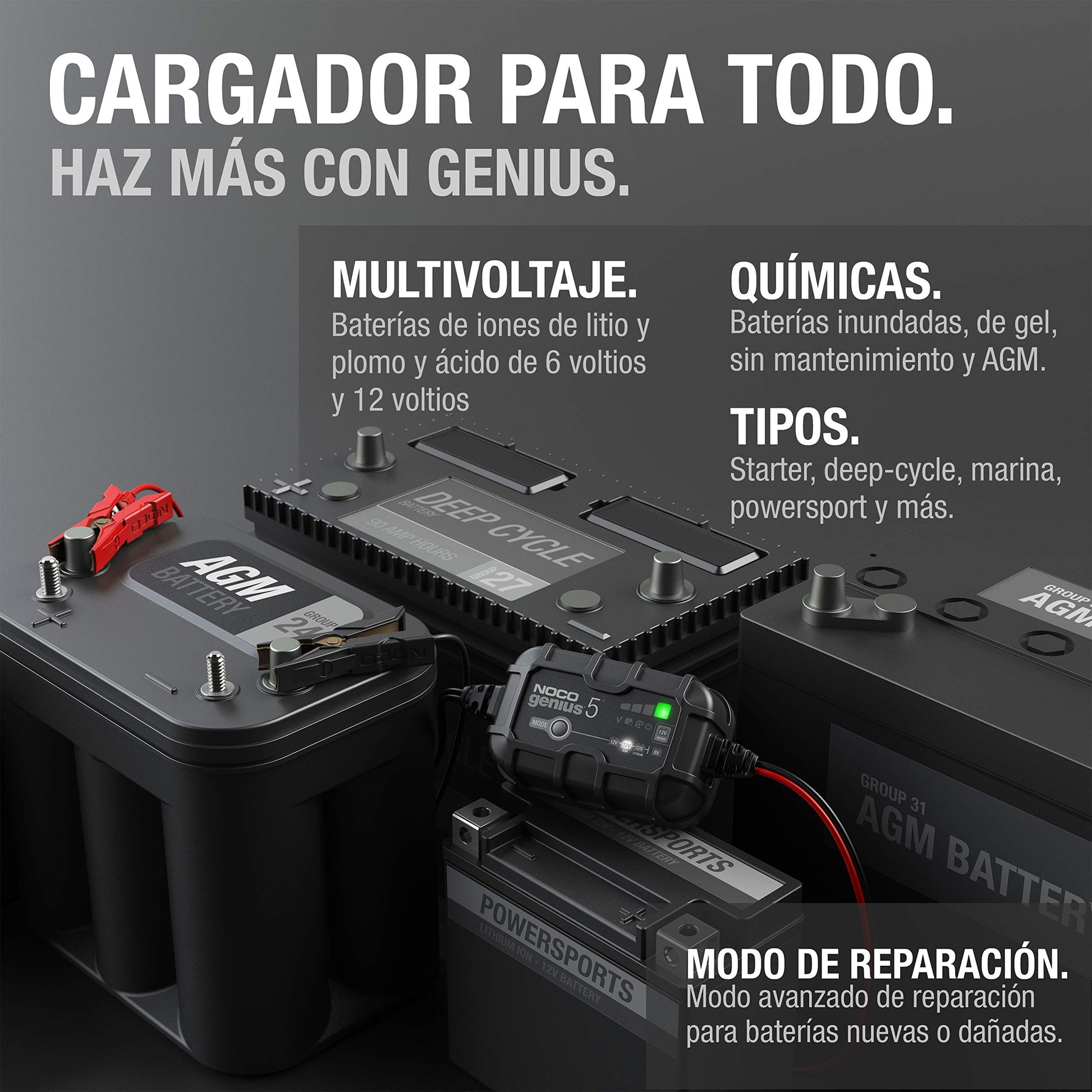Cargador Inteligente NOCO 5A Automático Desulfatador con Compensación de Temperatura