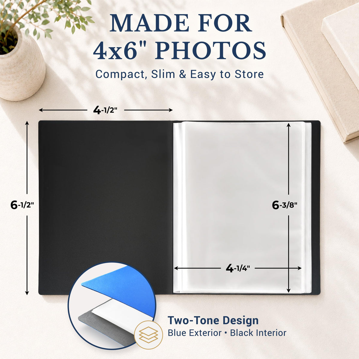 Álbum de Fotos CRANBURY Azul de 4 x 6 con Cobertura Personalizable, Paquete de 2 Libros, 24 Bolsillos para 48 Imágenes