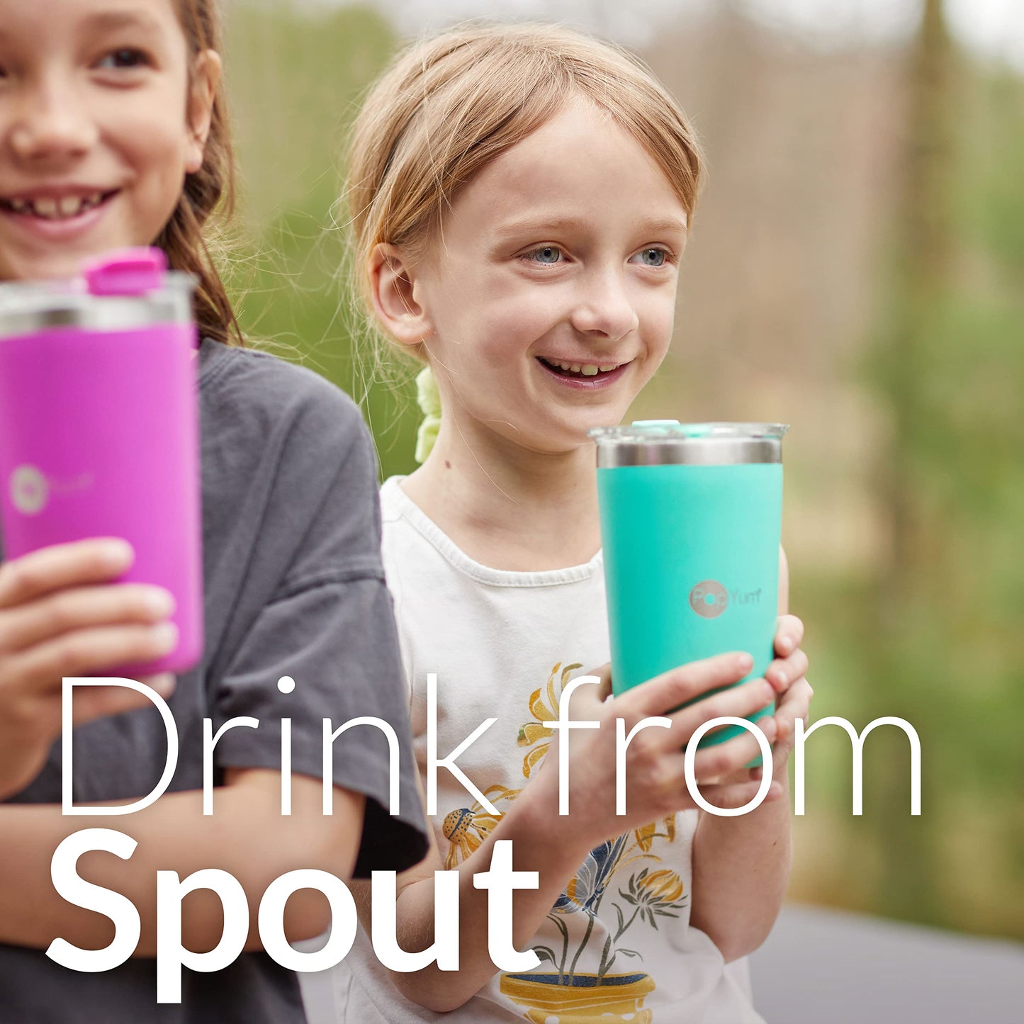PopYum Vasos Térmicos Anti Derrame de acero inoxidable para niños de 13 onzas con tapa y popote paquete de 2 naranja y axul
