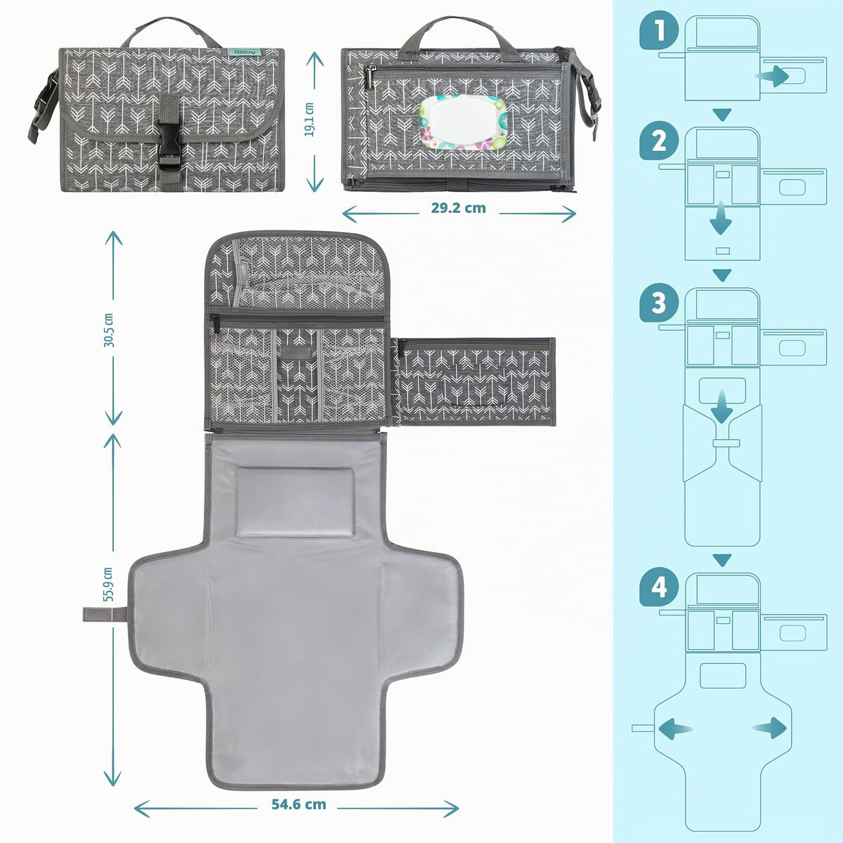Kopi Baby cambiador portátil de pañales - Cambiador de pañales para bebé, bolsa de viaje con bolsillo para toallitas, diseño inteligente, cambiador portátil, kit de estación de viaje para bebé, regalo