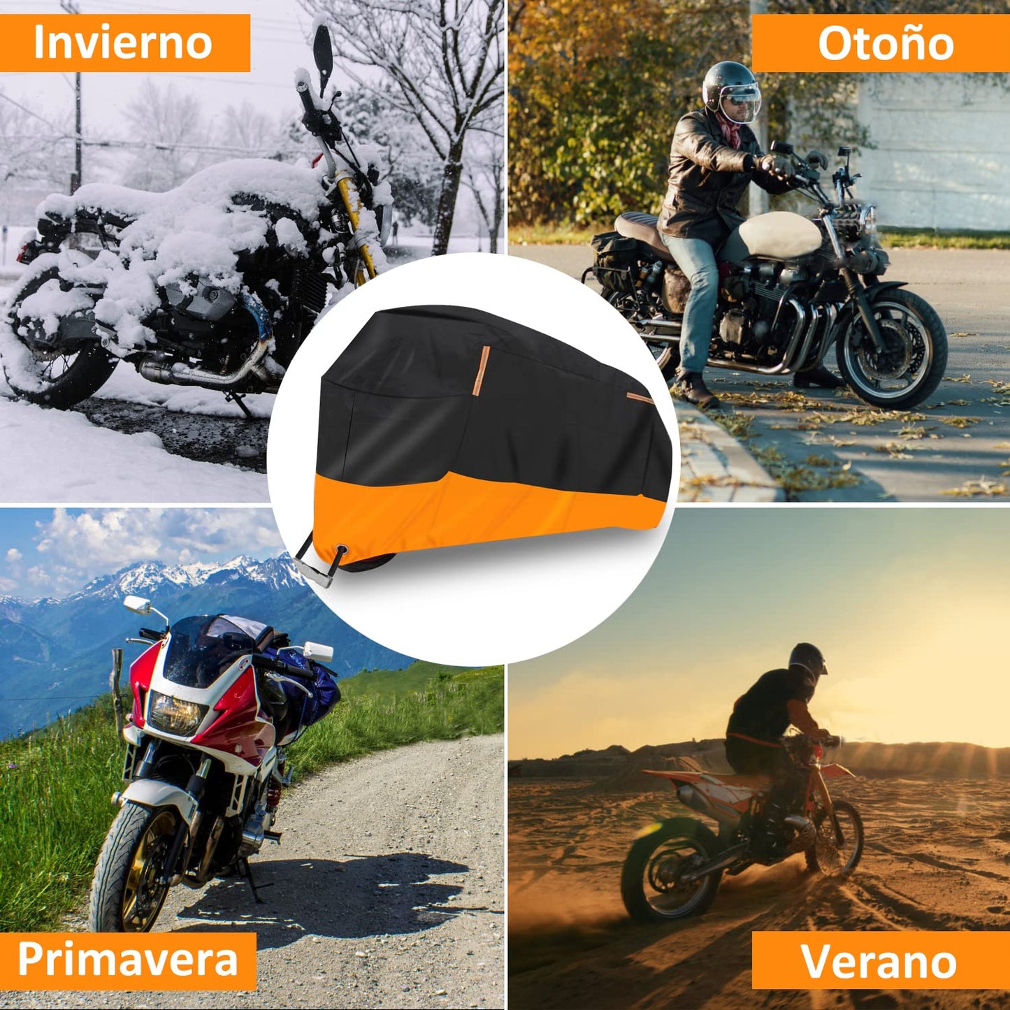 HomeChi Funda para Motocicleta, Impermeable para Motocicletas, Vehículos, Protección Universal contra la Intemperie contra el Polvo UV Reflectante con Orificios Bloqueo para Motocicletas y Cruceros