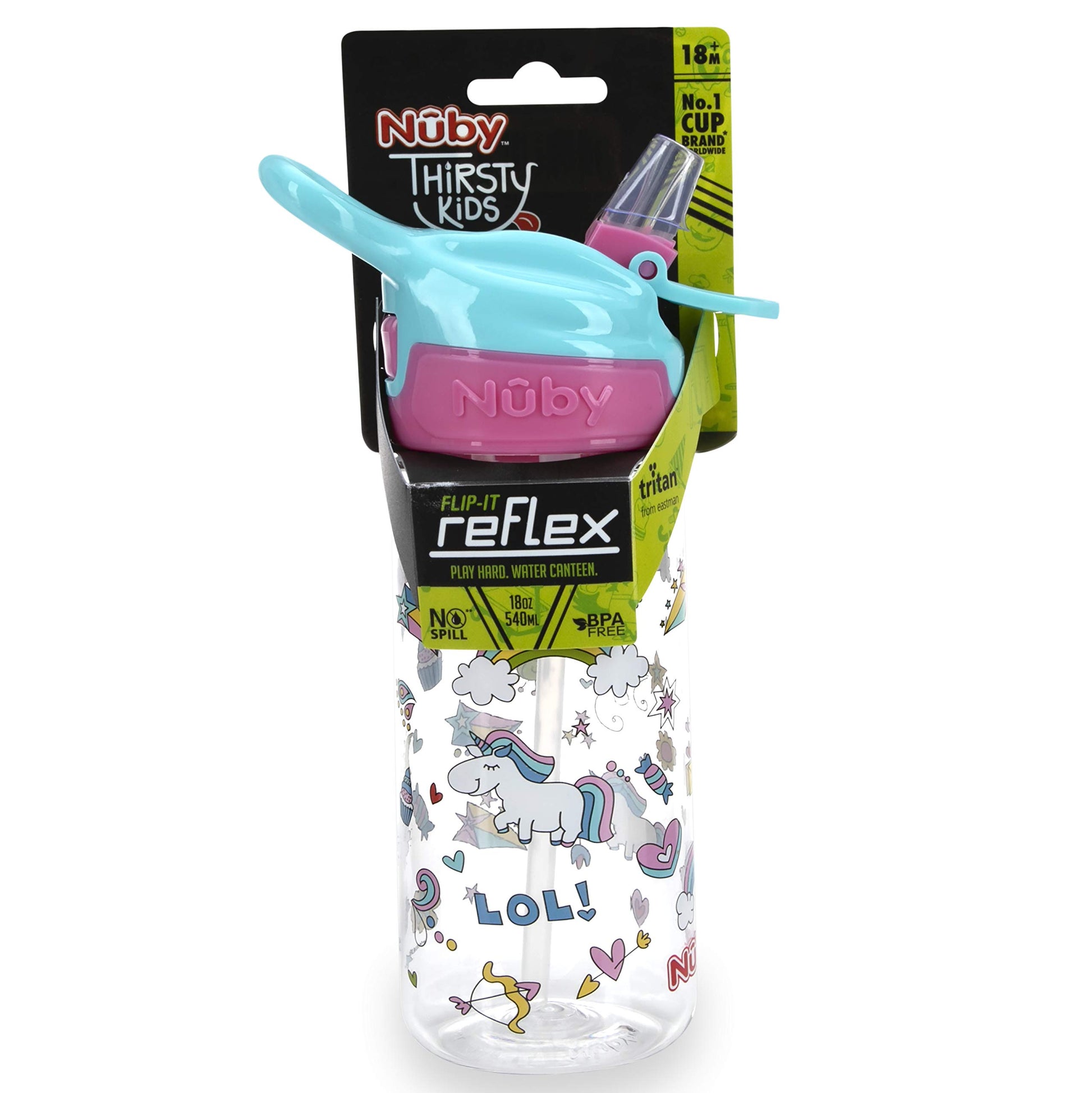 Botella de Agua Tritan Nuby Unicornio con Boquilla Suave de 18 Oz