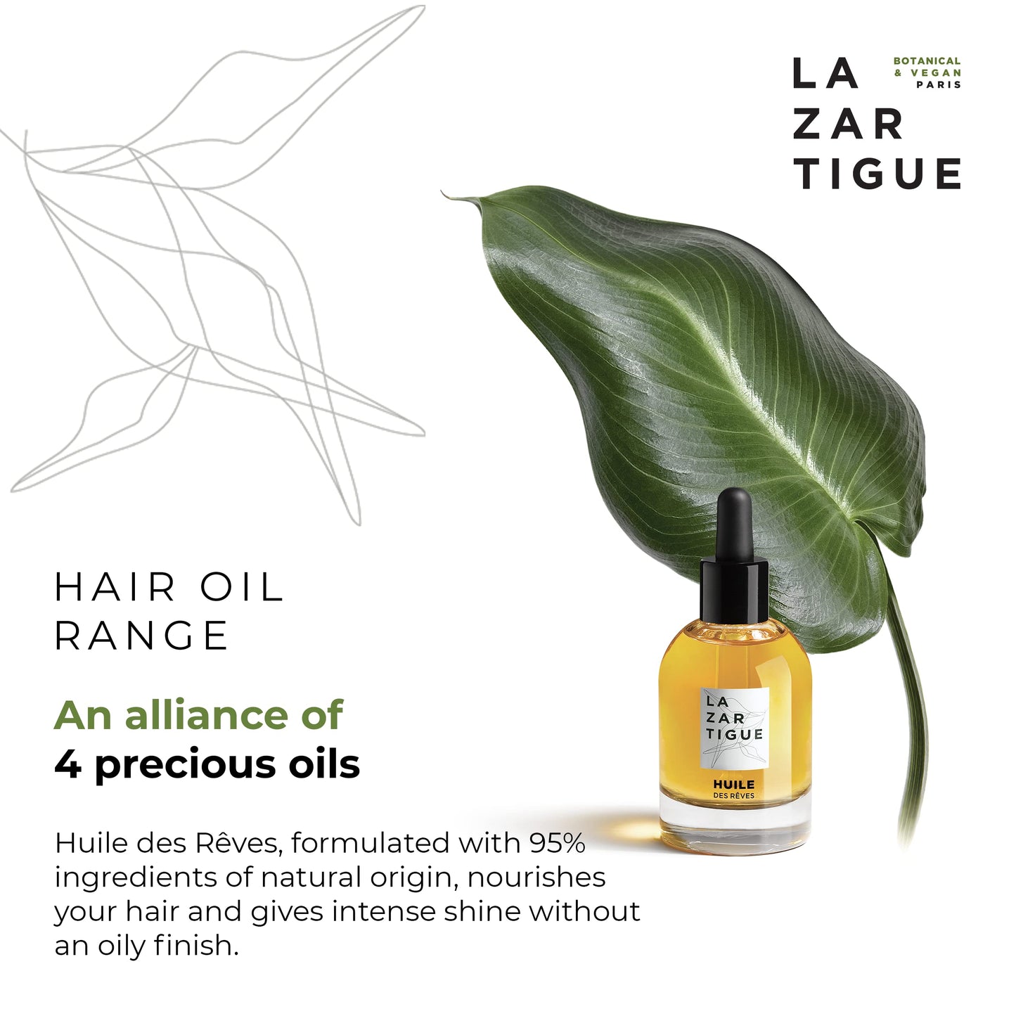 Lazartigue Huile Des Reves Nourishing Dry Hair Oil - Intensive Hydrating Treatment For Damaged Hair - Restorative Formula Infused With Healing Oils - Vegan, Silicone Free, Mineral Oil Free - 1.7 Oz