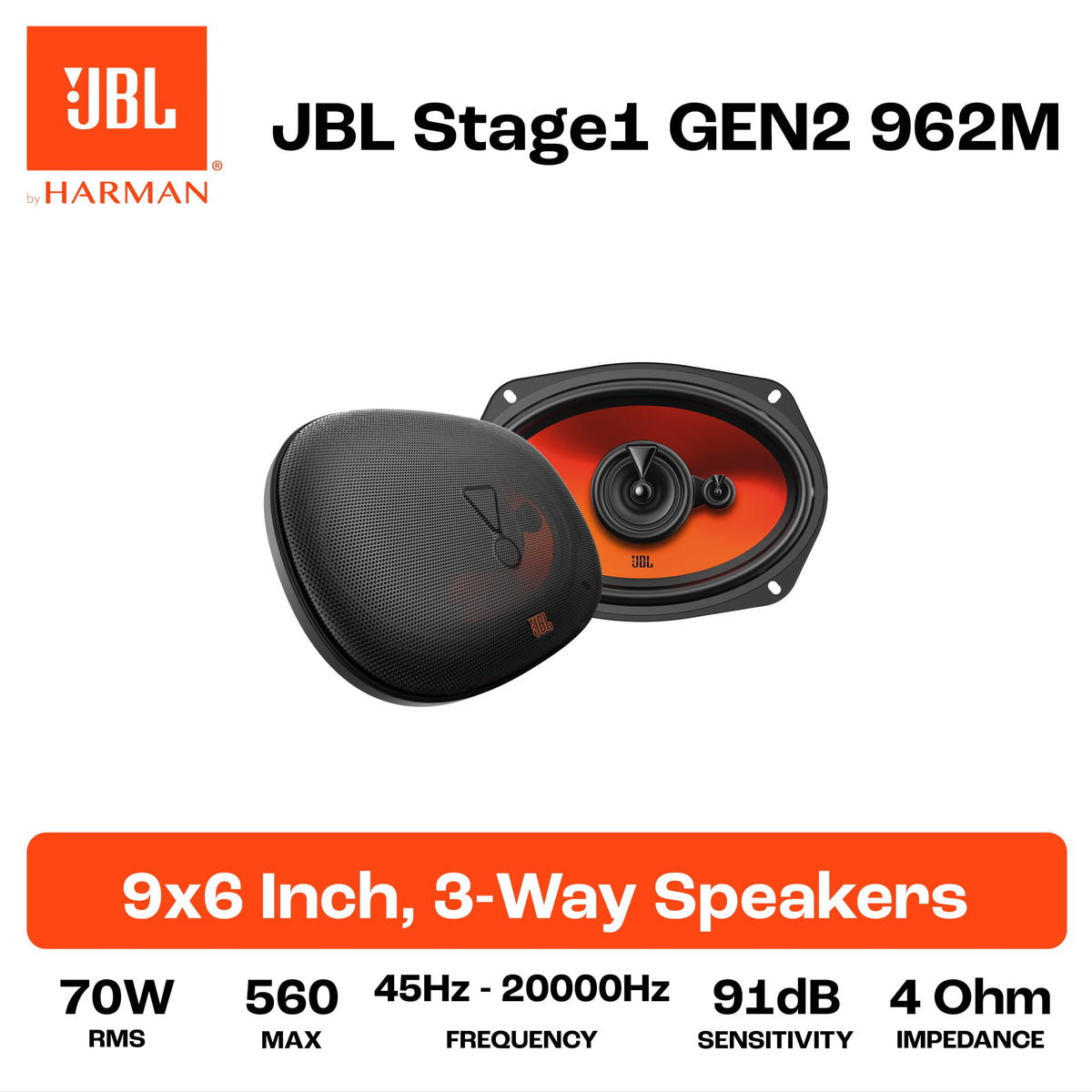 Altavoces Ovalados JBL Stage1 GEN2 962M Negro de Harman Kardon con 70 W RMS y 560 W MAX para Coche
