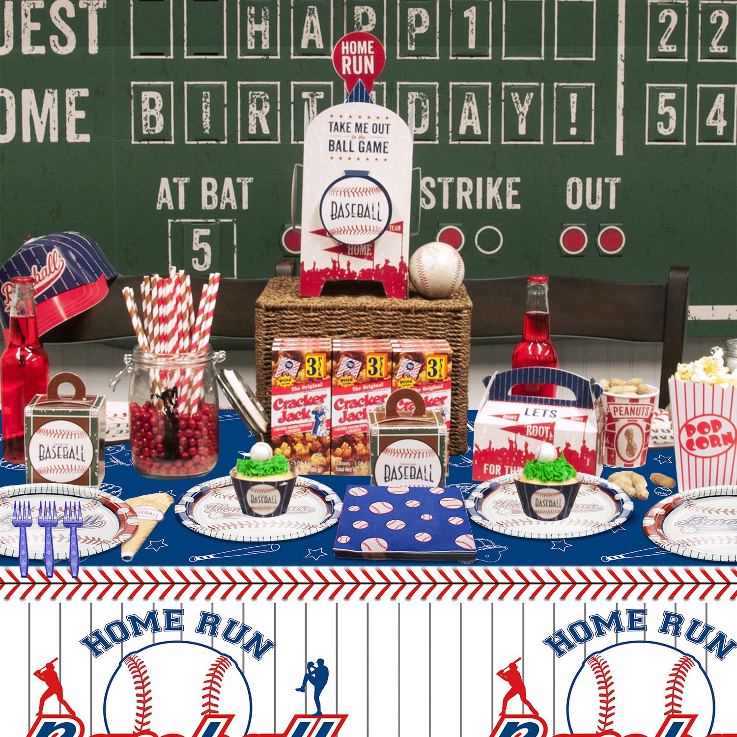 Decoraciones para fiestas de béisbol, 81 juegos de platos y servilletas de béisbol, mantel, tenedores azules para fanáticos de los deportes, suministros para fiestas de cumpleaños para niños y