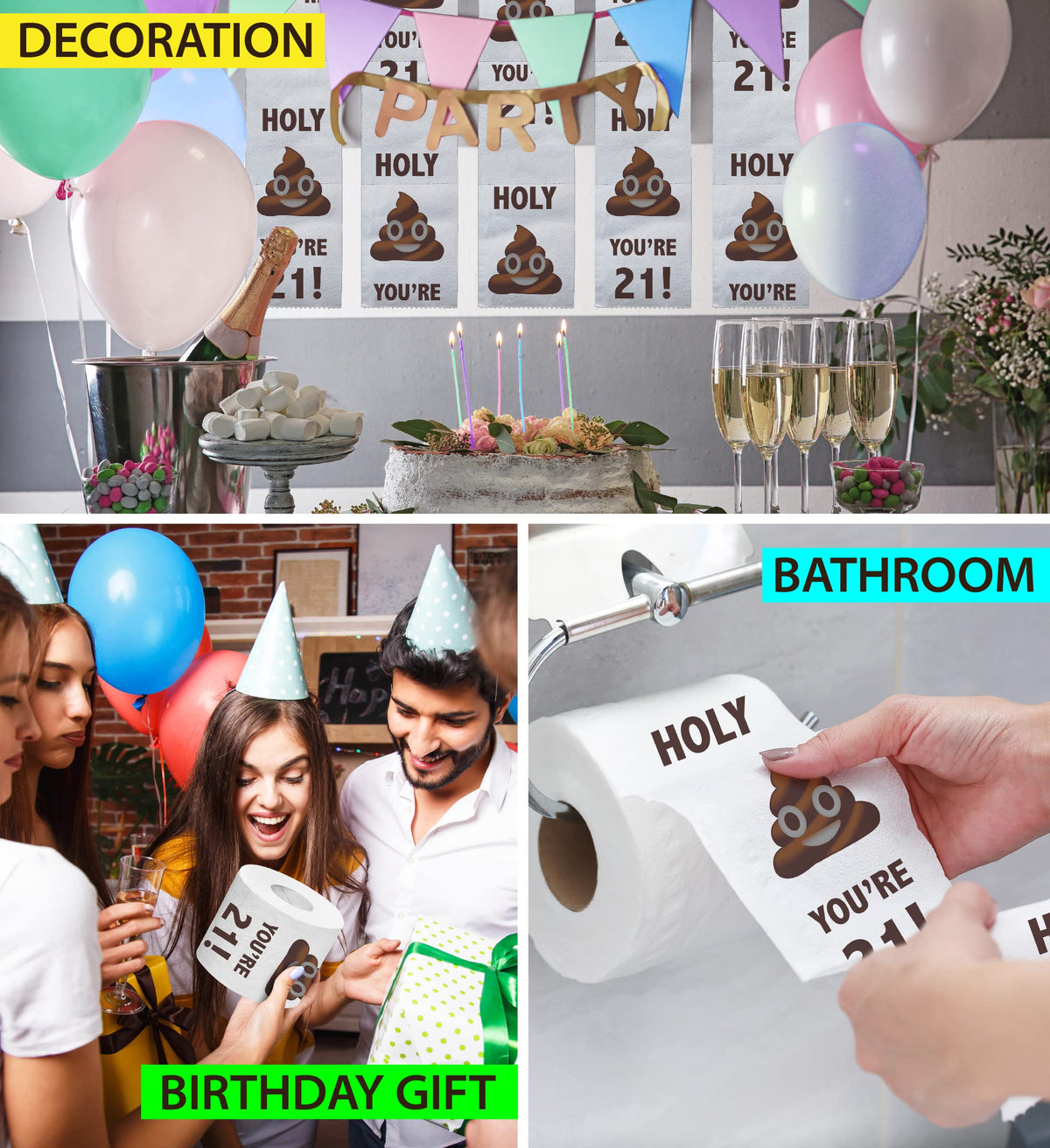 Papel Higiénico Impreso TP Holy Poop You 21 Original para Sorpresa Decorativa 21 Años