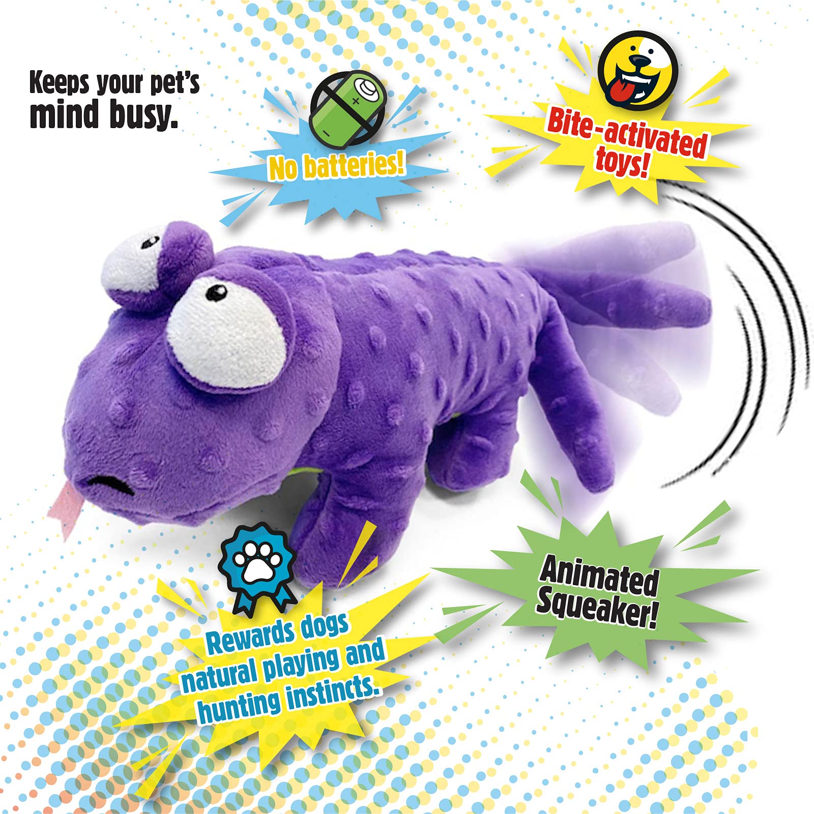 goDog Action Plush Lizard - Juguete Animado para Perro chirriante, tecnología de protección para Masticar, Color Morado, Talla única